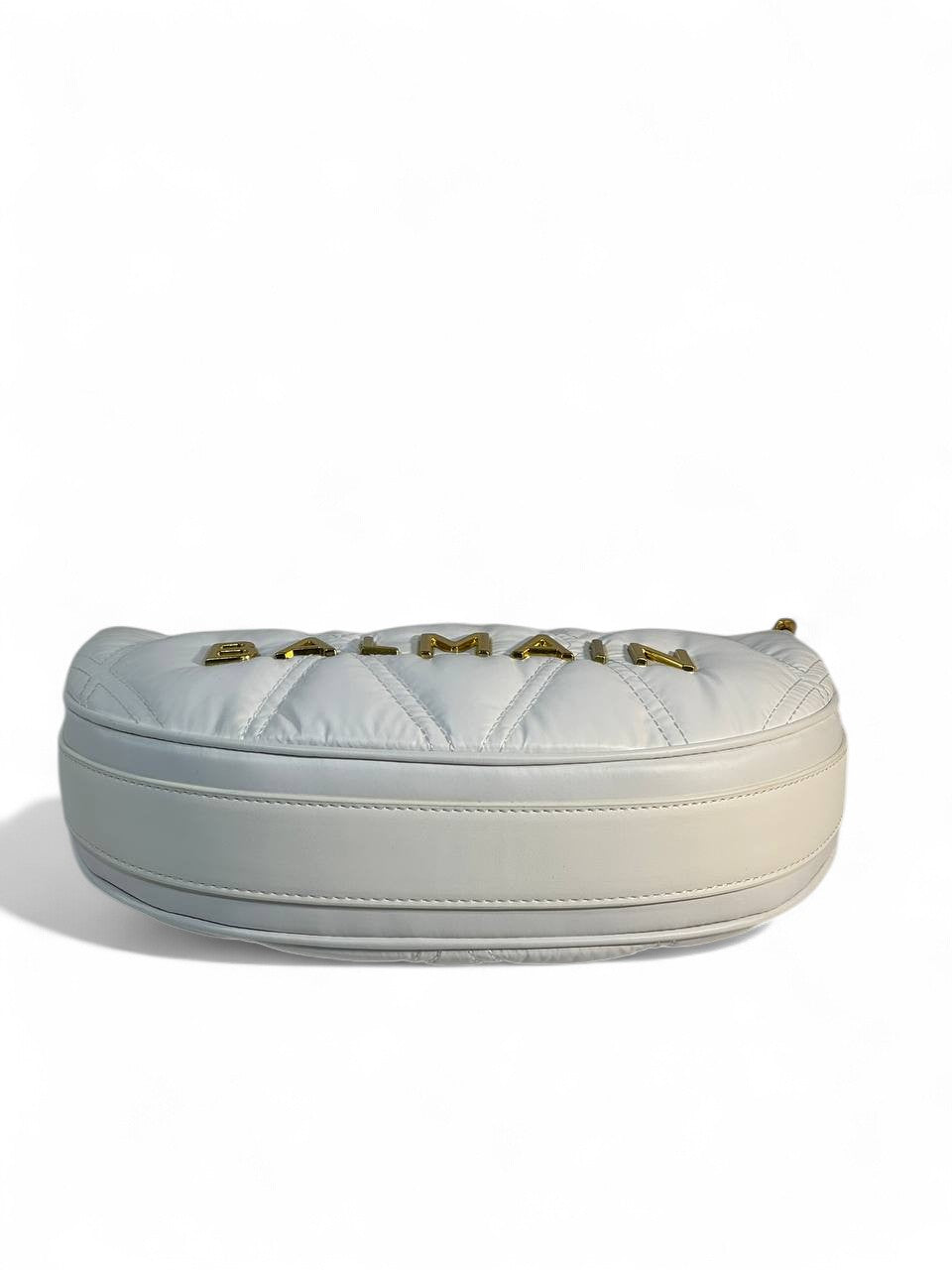 Balmain Quilted White Crescent Bag 🤍 | Gold Chain Luxury Shoulder Bag