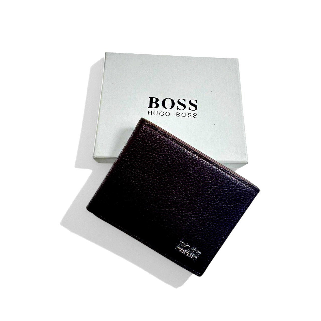 Hugo Boss Leather Bifold Wallet – Deep Chocolate Brown with Silver Logo
