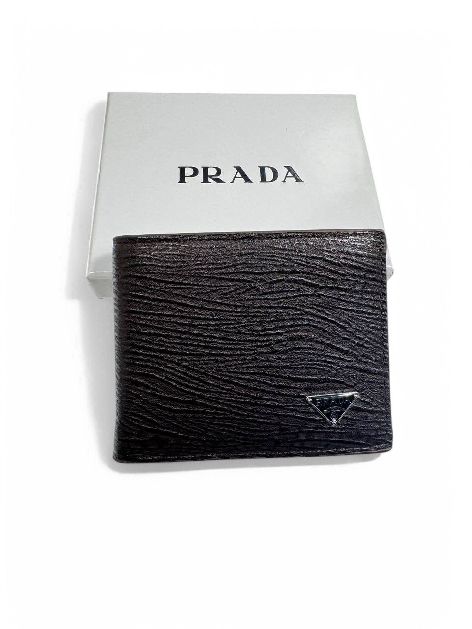 Prada Men's Bifold Wallet – deep brownTextured Leather with Signature Triangle Logo