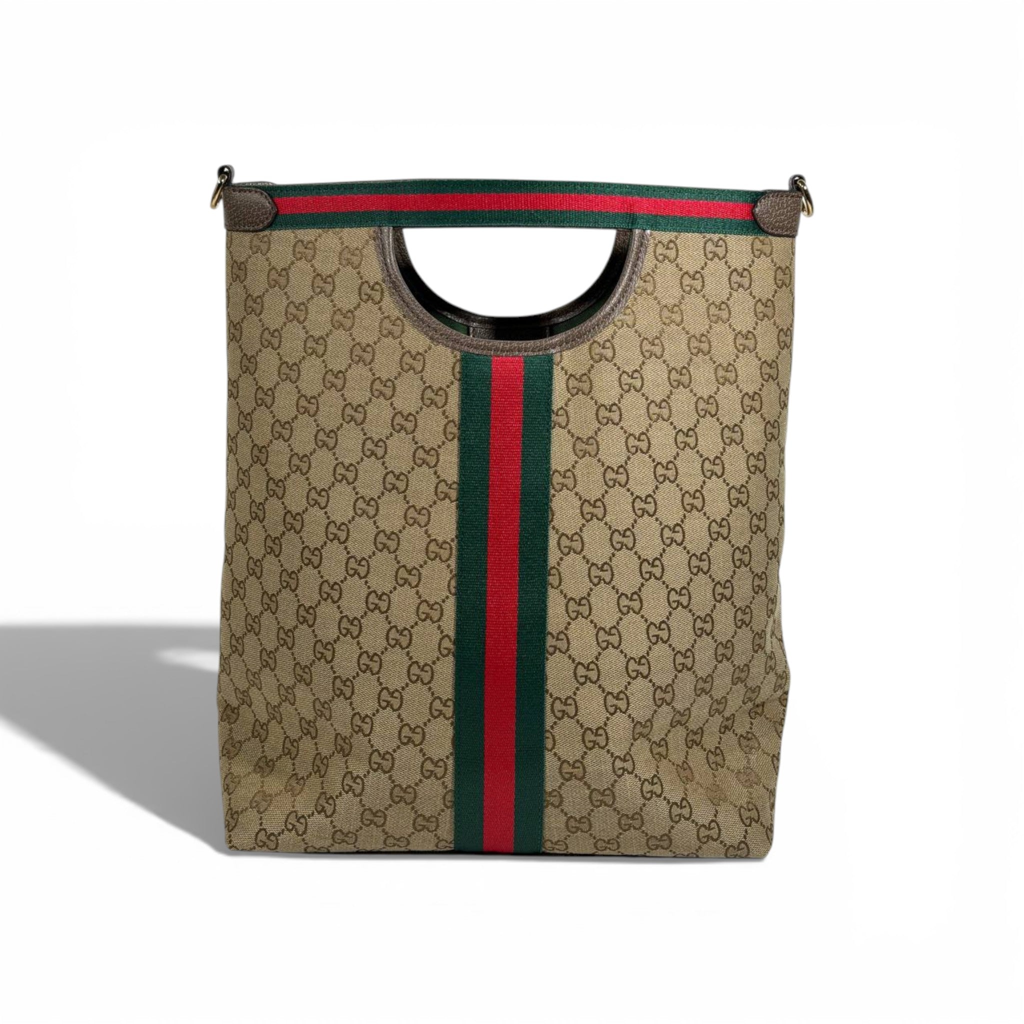 👜 Gucci GG Canvas Tote Bag with Web Stripe & Matching Pouch
