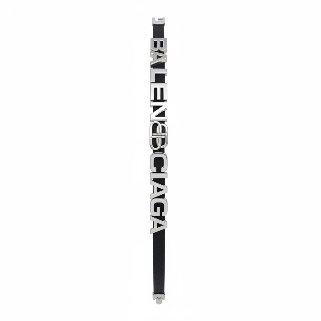 🧷 Balenciaga Elastic Belt with Silver Logo – Black