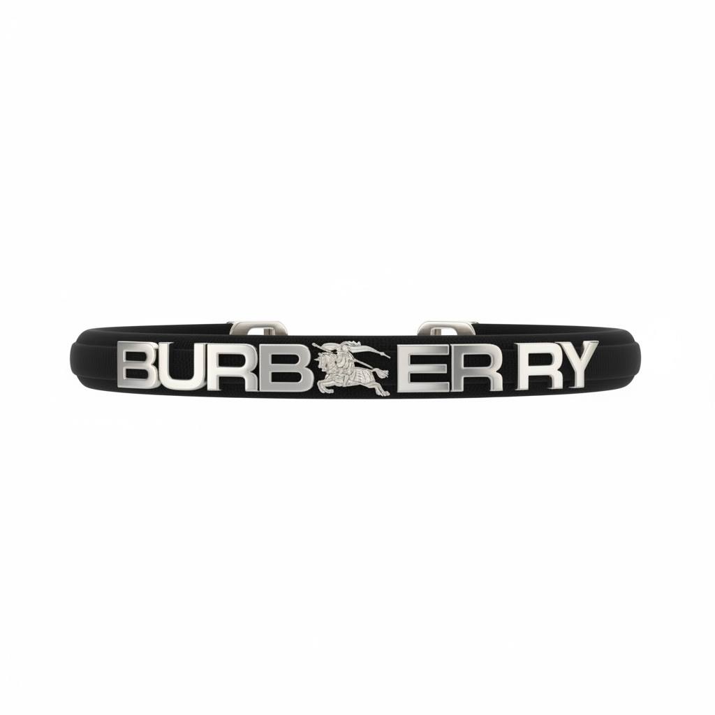 🧷 Burberry Elastic Belt with Silver Logo – Black
