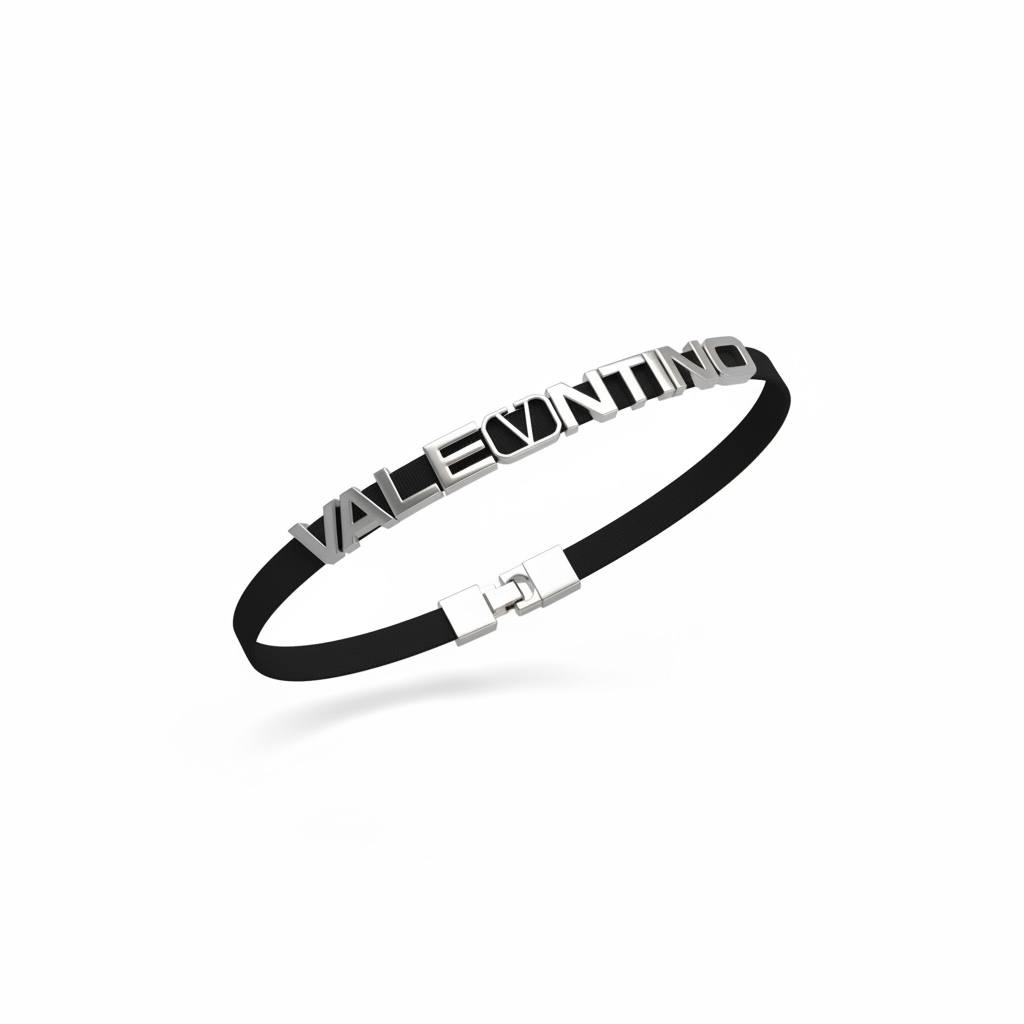 ✨ Valentino Elastic Belt with Logo Detail – Black & Silver