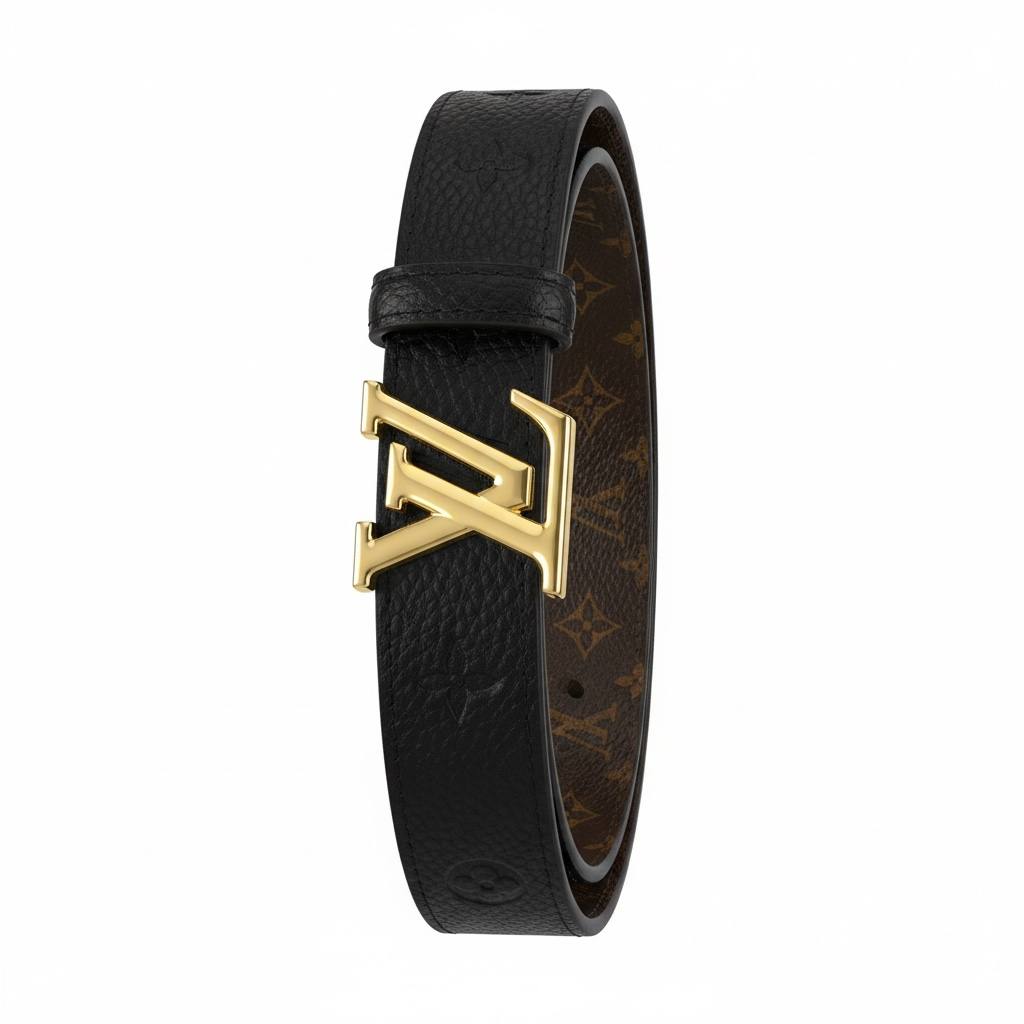 🖤 Louis Vuitton Monogram Leather Belt – Gold LV Buckle
