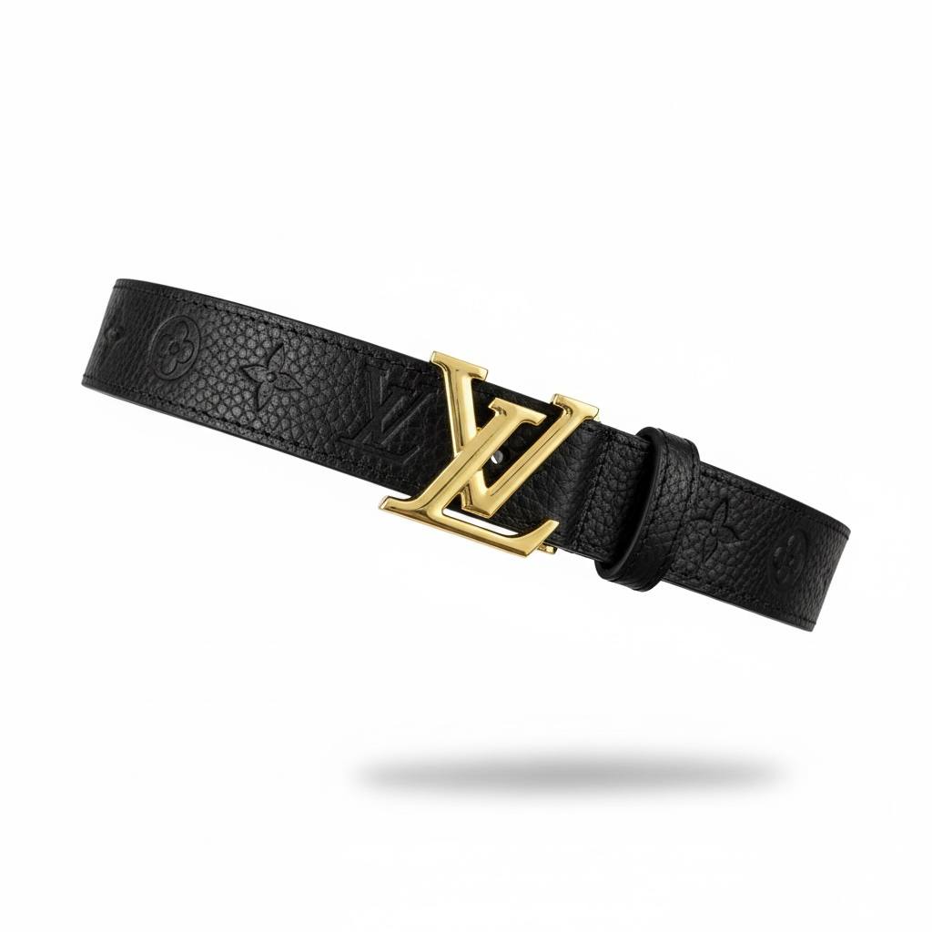 🖤 Louis Vuitton Monogram Leather Belt – Gold LV Buckle