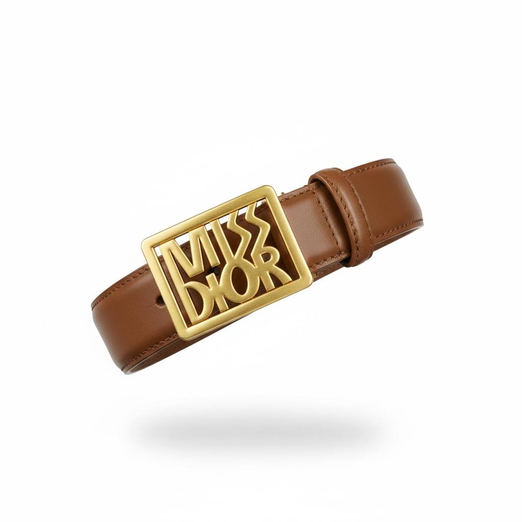 Miss Dior” Gold Logo Leather Belt – Timeless Luxury