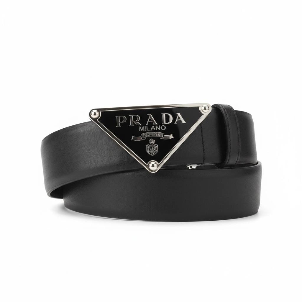 🖤 Prada Milano Triangle Buckle Leather Belt – Black Luxury Classic