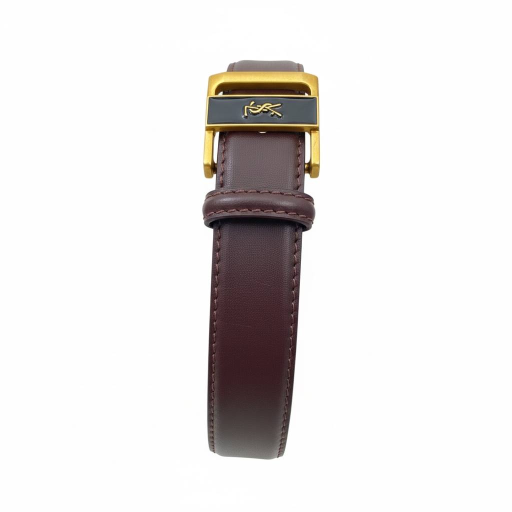 ✨ Yves Saint Laurent Leather Belt – Brown with Gold Buckle
