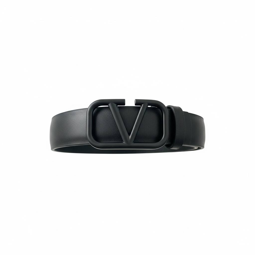 🖤 Valentino Black Leather Belt with Matte V Logo Buckle