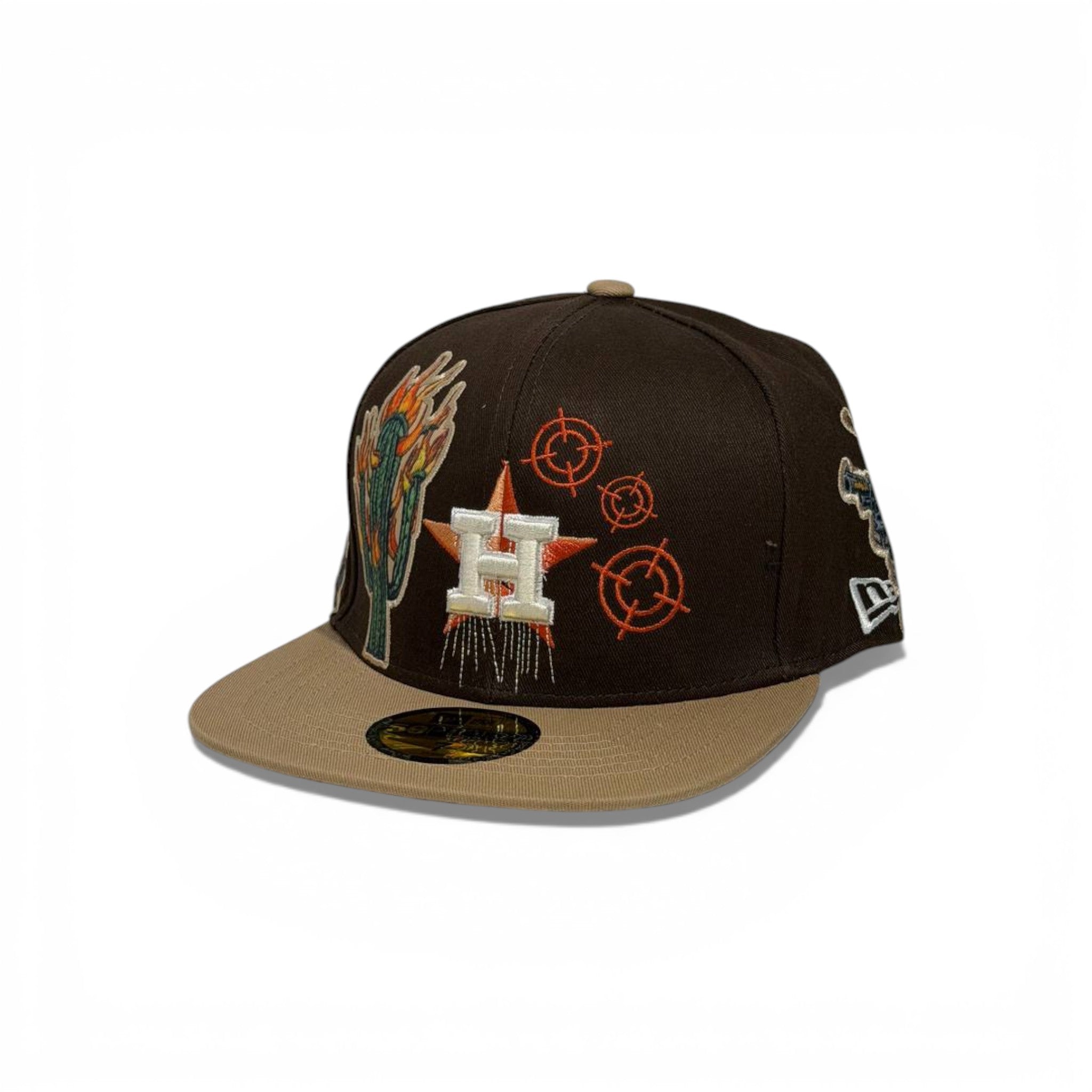🧢 Brown “H” Star Embroidered Snapback Cap – Tan Flat Brim | Streetwear Edition