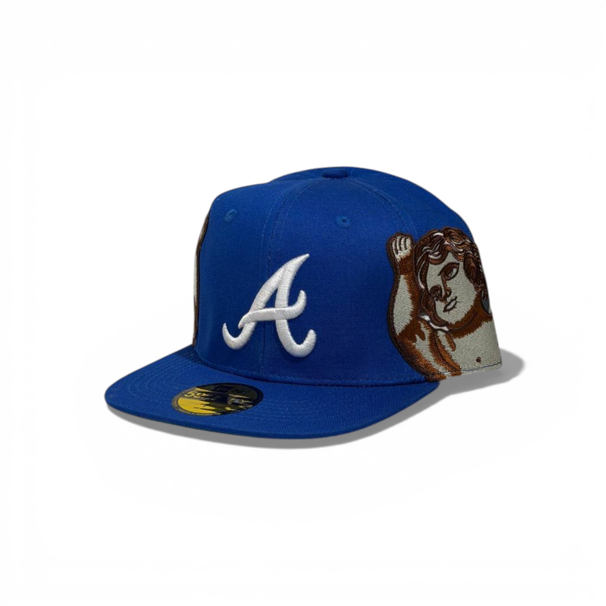 🧢 Atlanta Braves “A” Embroidered Snapback Cap – Blue Flat Brim with Angel Artwork