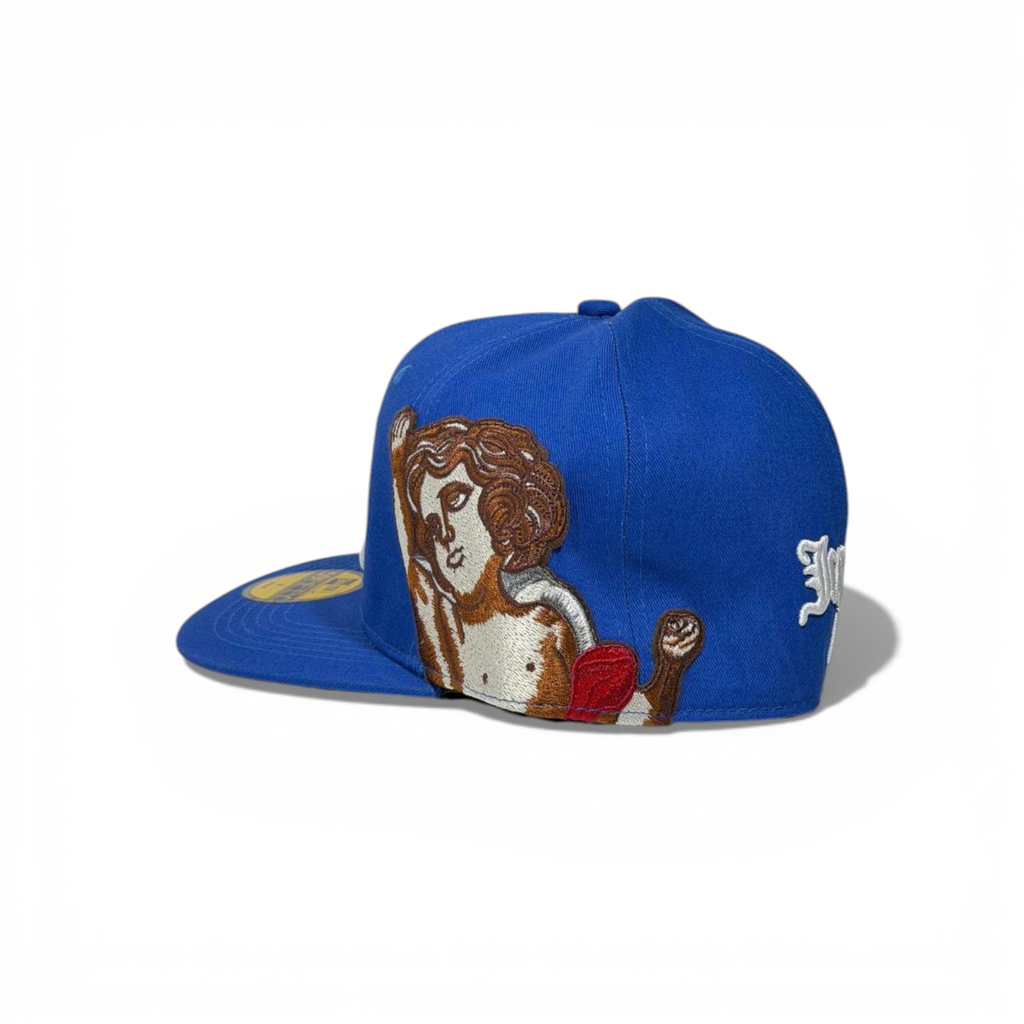 🧢 Atlanta Braves “A” Embroidered Snapback Cap – Blue Flat Brim with Angel Artwork