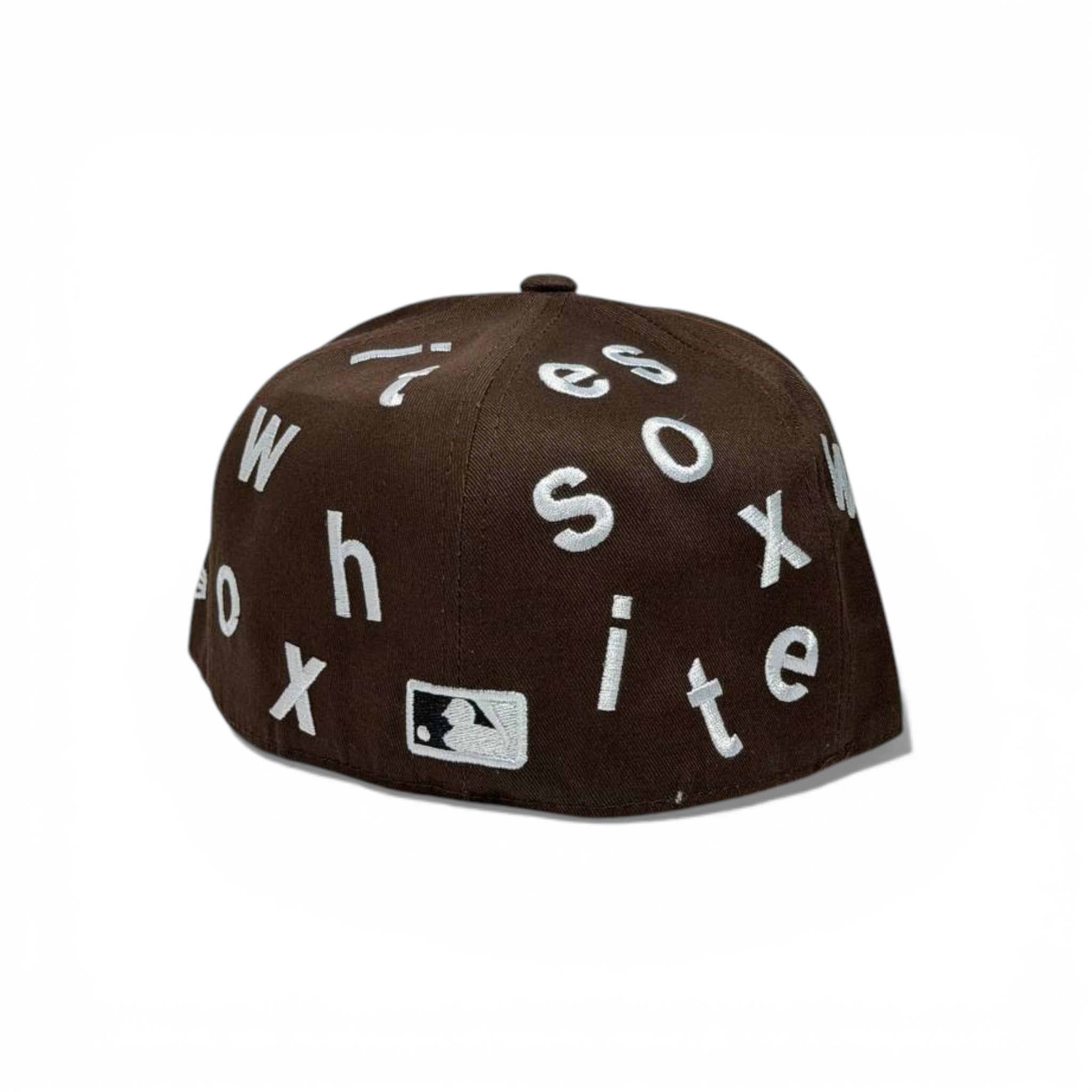 🧢 Chicago White Sox Embroidered Snapback Cap – Brown All-Over Text