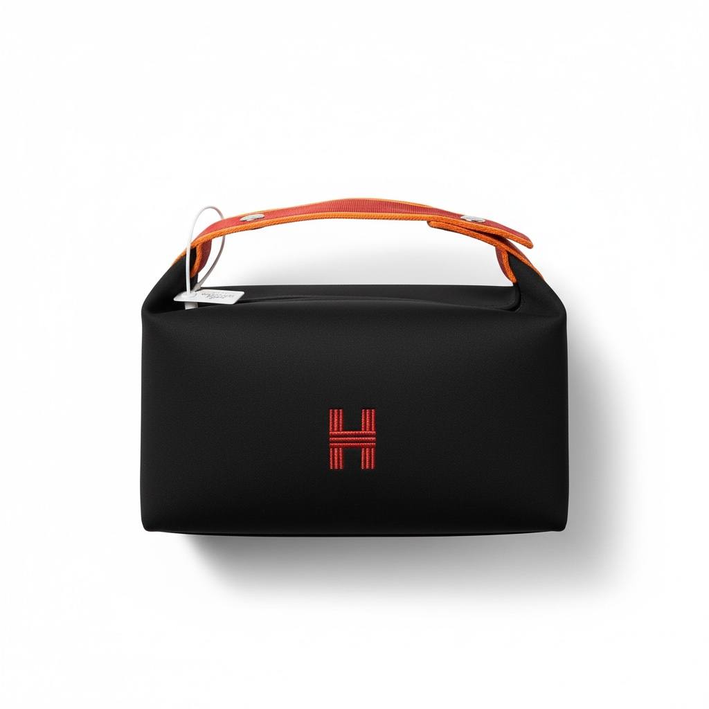 👜🖤 HERMÈS Mini Canvas Top-Handle Bag – Black & Orange