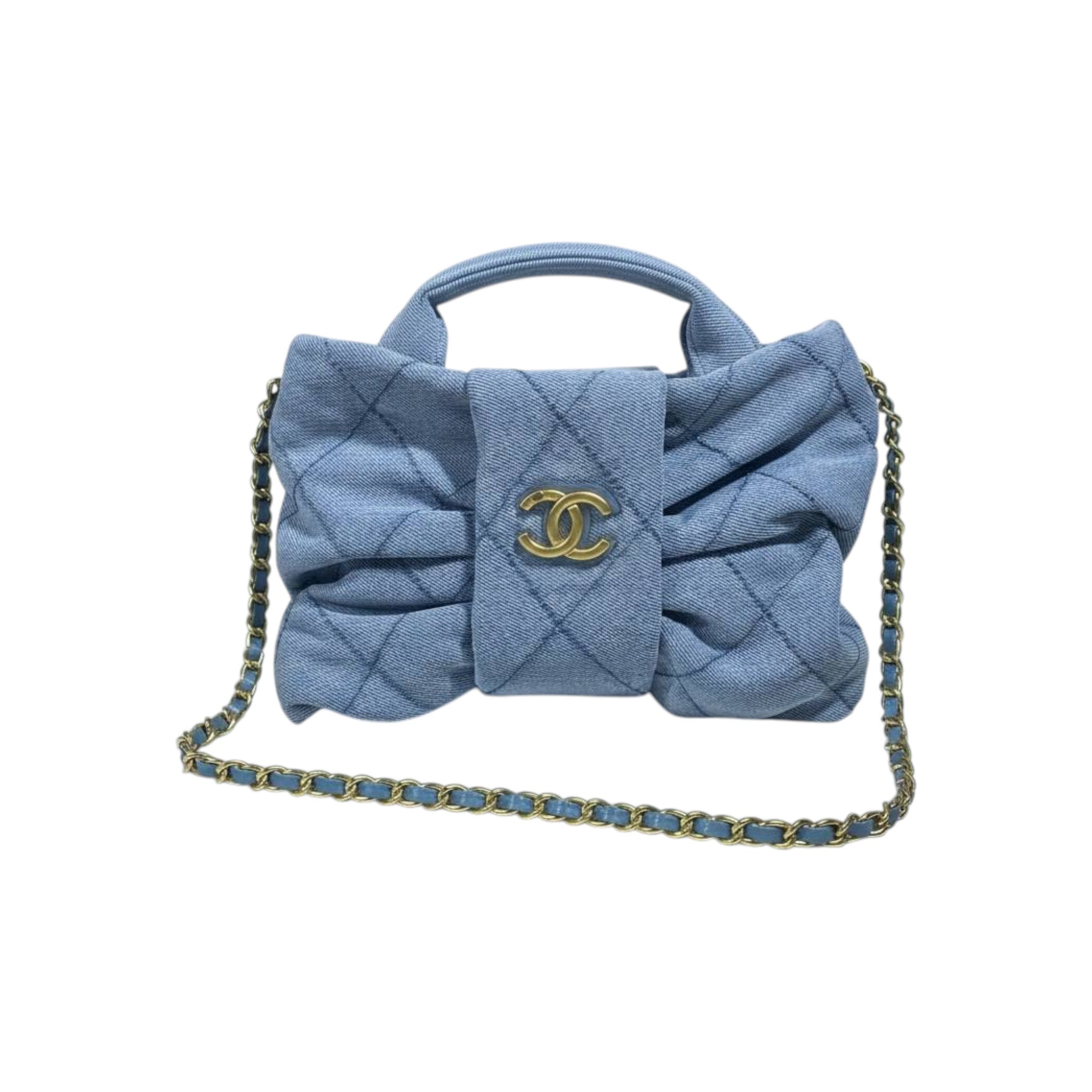 Chanel Quilted Denim Mini Top-Handle Bag with Chain Strap 💙✨