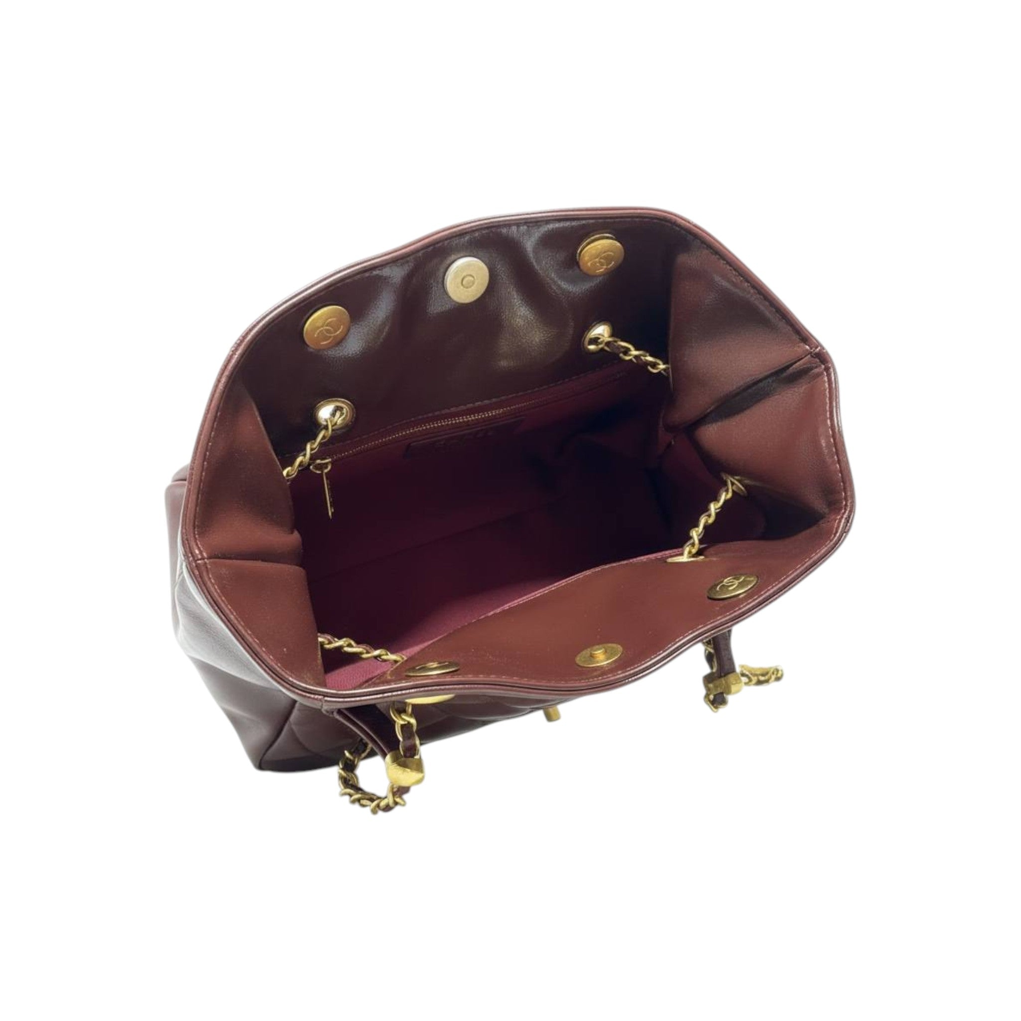 Chanel Quilted Burgundy Drawstring Bucket Bag with Chain Strap 🍷✨