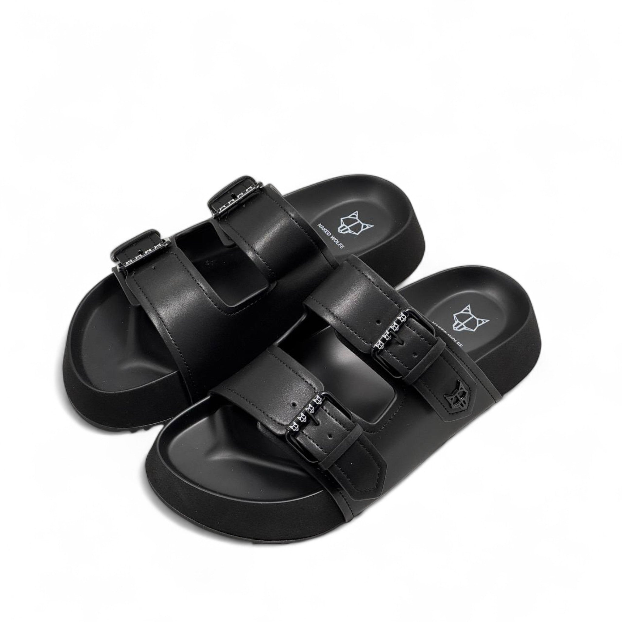 NAKED WOLFE Double Buckle Black Slides 🐺 | Futuristic Streetwear Edge