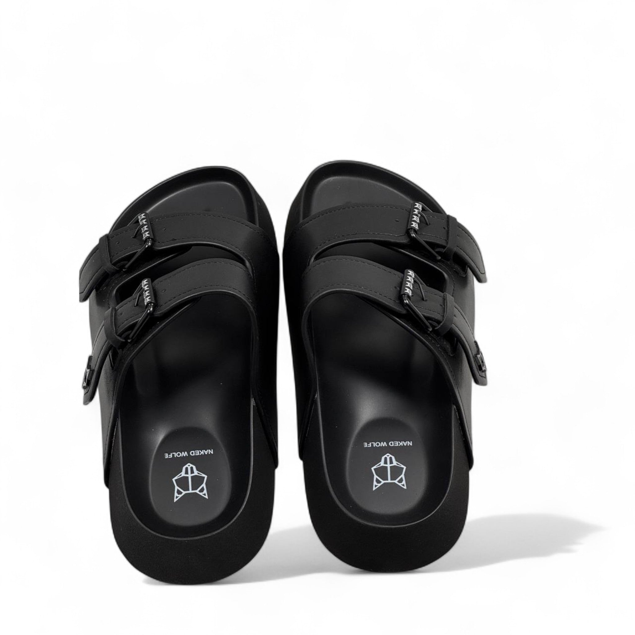 NAKED WOLFE Double Buckle Black Slides 🐺 | Futuristic Streetwear Edge
