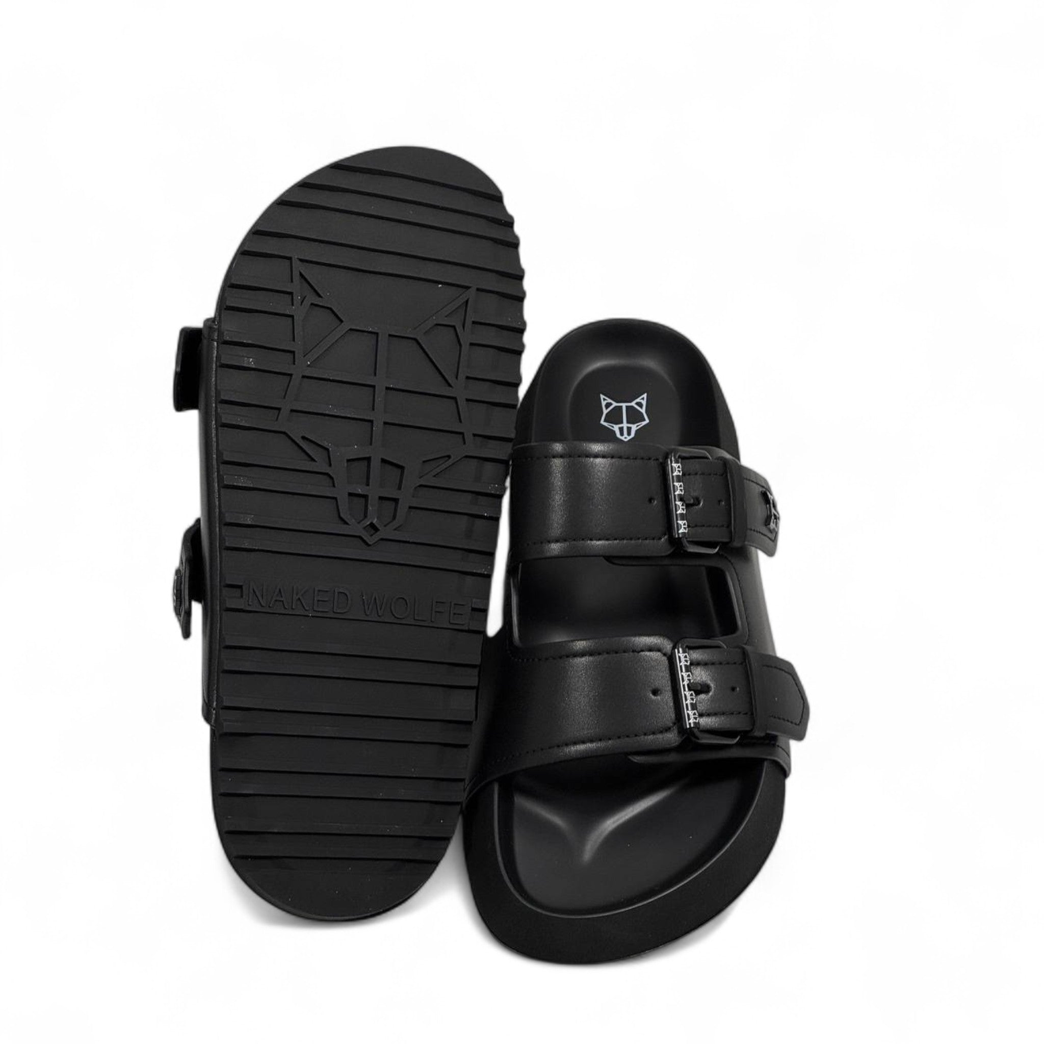 NAKED WOLFE Double Buckle Black Slides 🐺 | Futuristic Streetwear Edge