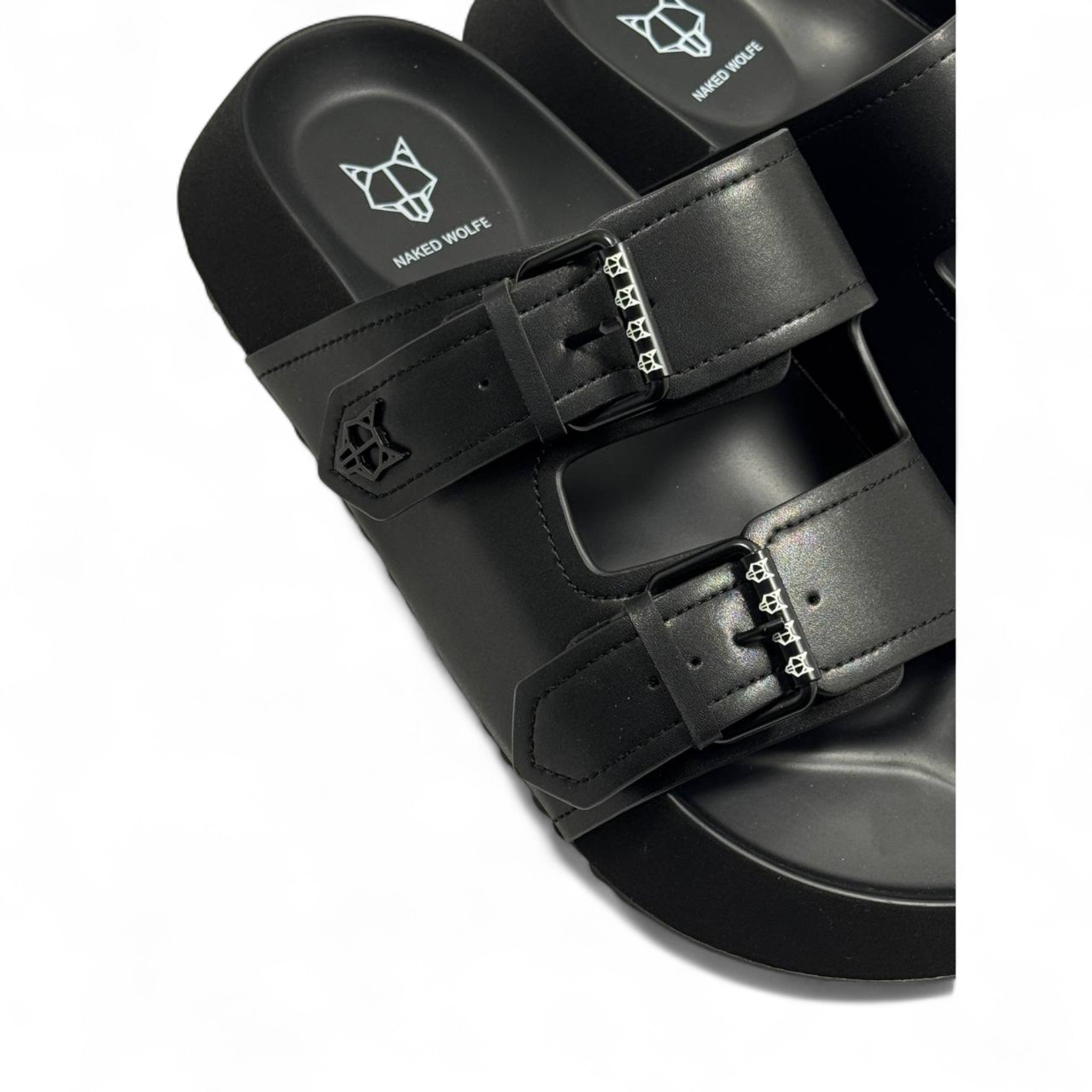 NAKED WOLFE Double Buckle Black Slides 🐺 | Futuristic Streetwear Edge