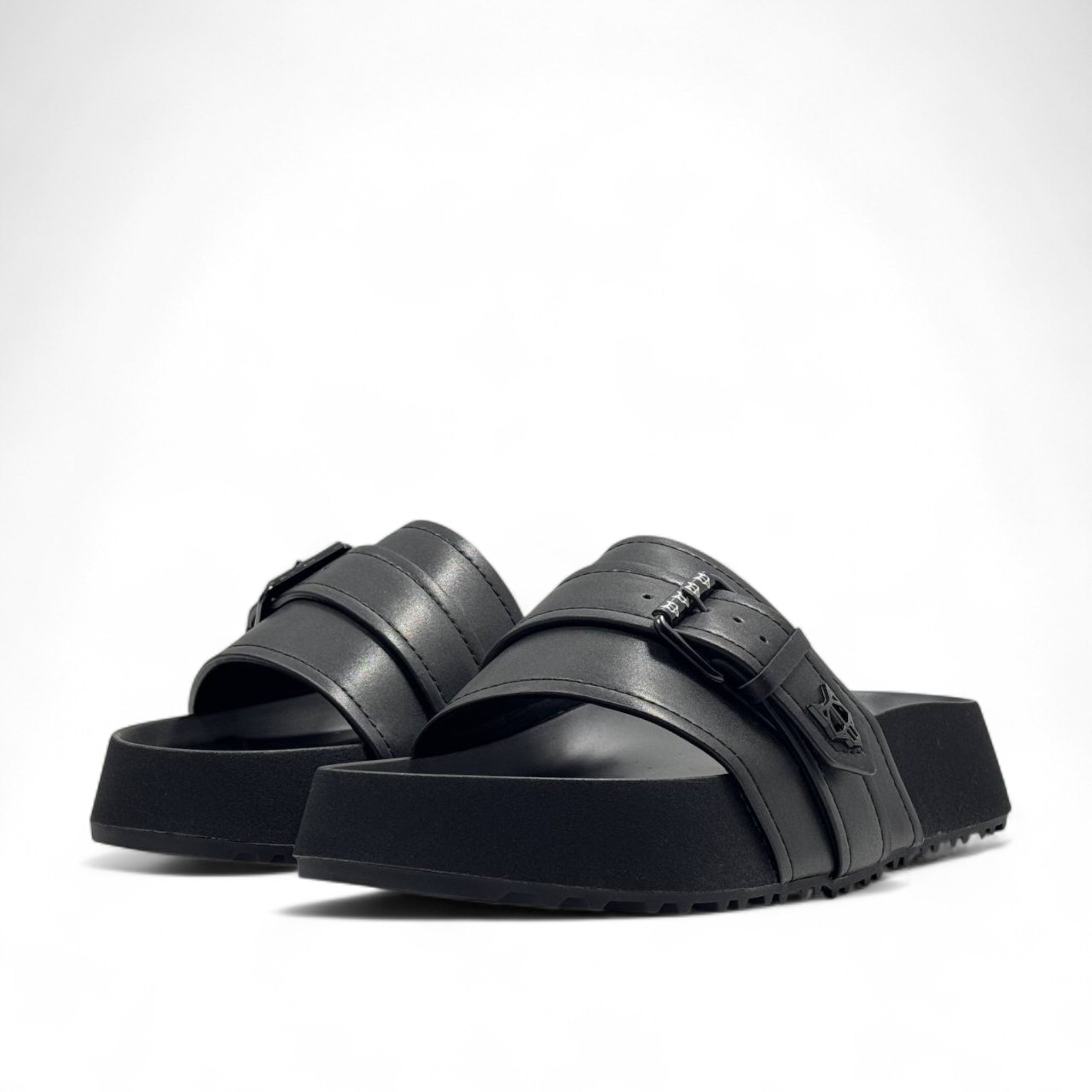 NAKED WOLFE Triple-Strap Black Slides 🐺 | Stealth Streetwear Icon