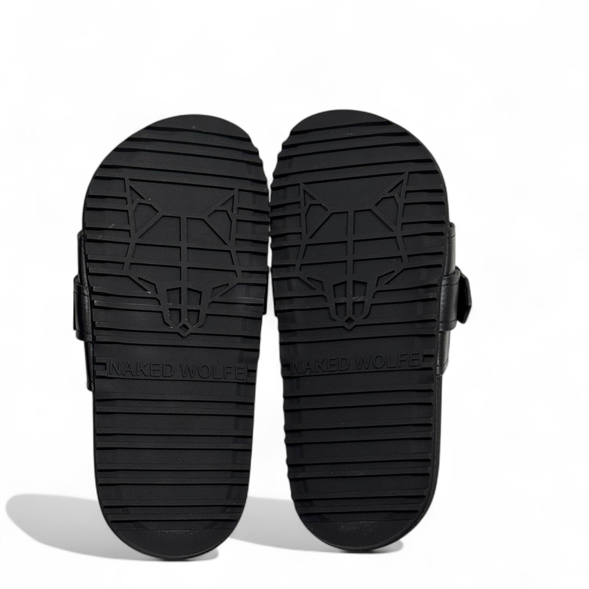NAKED WOLFE Triple-Strap Black Slides 🐺 | Stealth Streetwear Icon