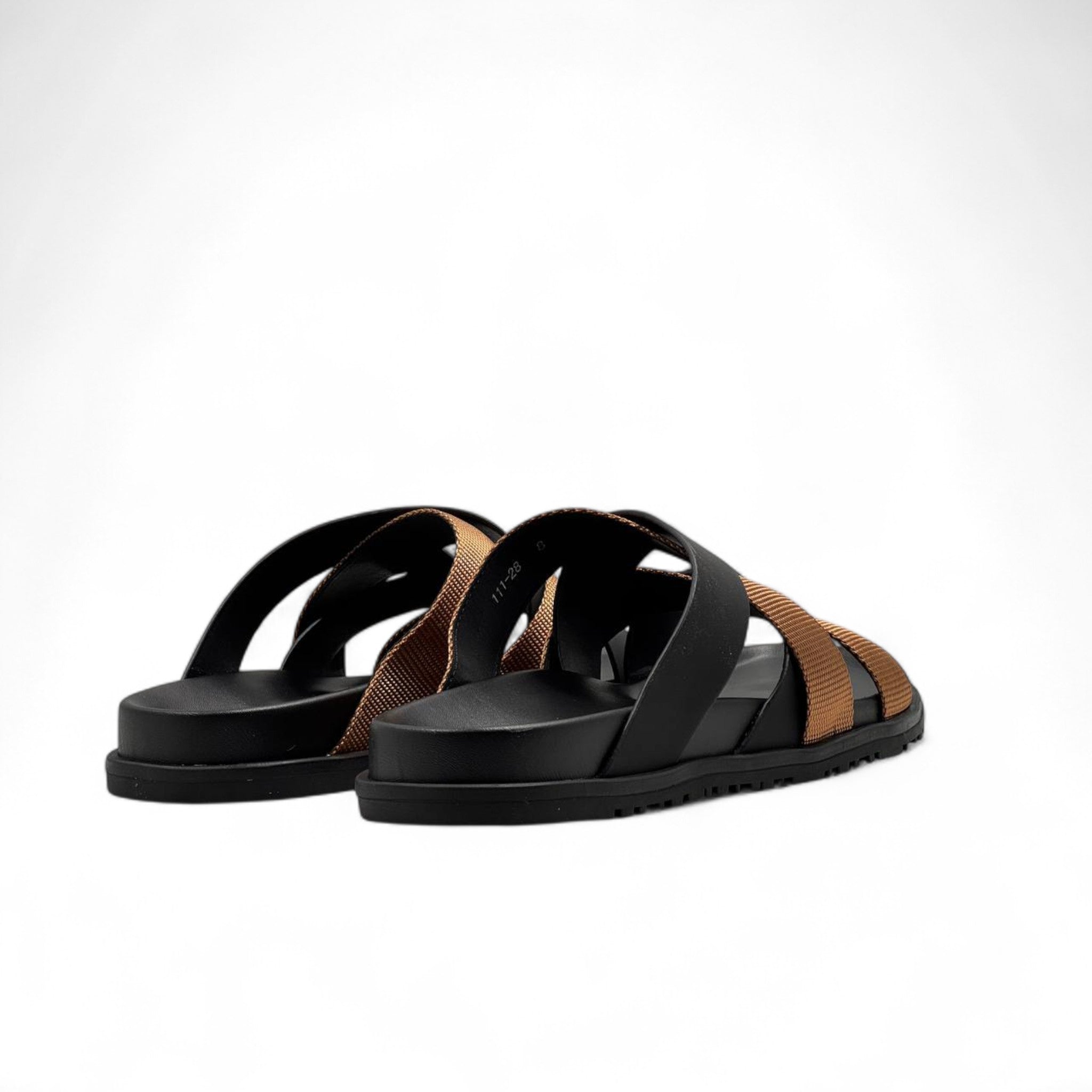 HERMÈS Black & Bronze Cross-Strap Sandals ✨ | Refined Contrast in French Luxury