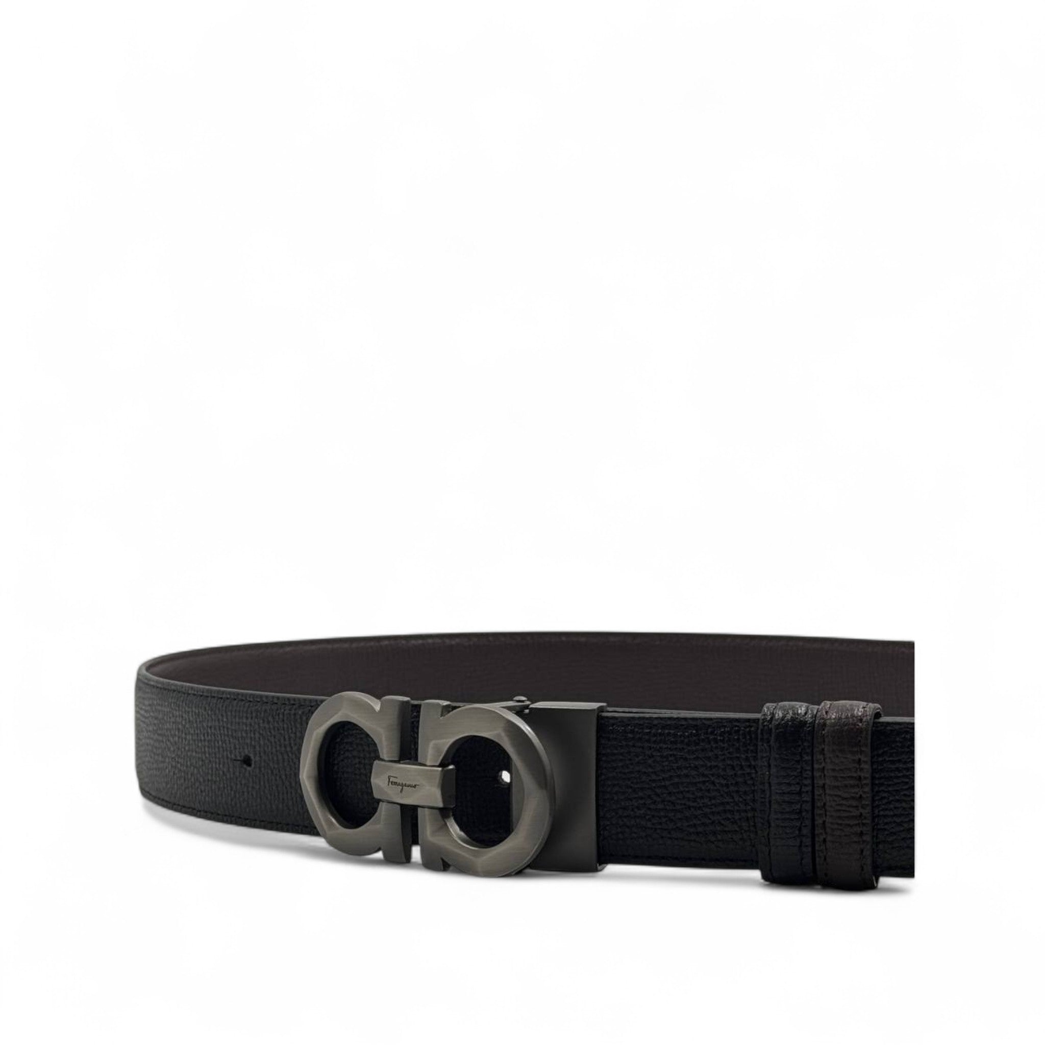 Salvatore Ferragamo Gancini Belt – 115cm 🖤 Gunmetal Elegance