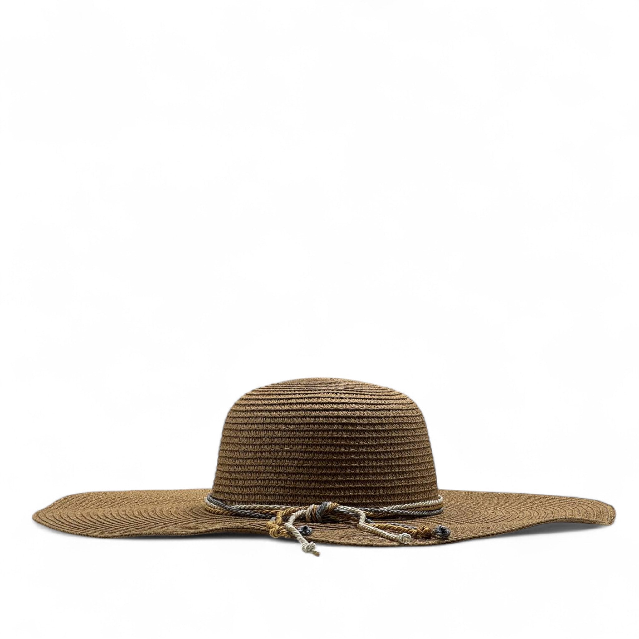 Bohemian Wide Brim Hat 🌾 Brown Straw Sun Hat with Rustic Tribal Band