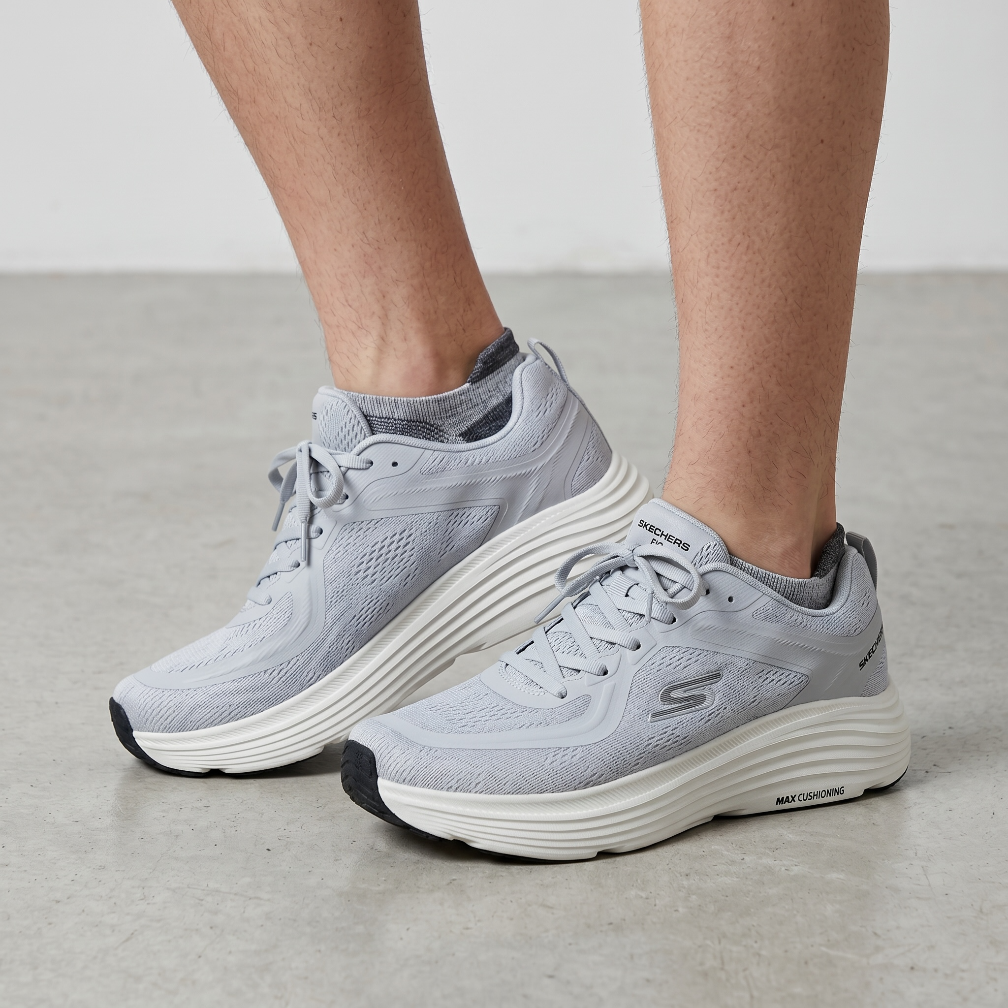 🤍 Skechers Max Cushioning Running Shoes – Light Grey