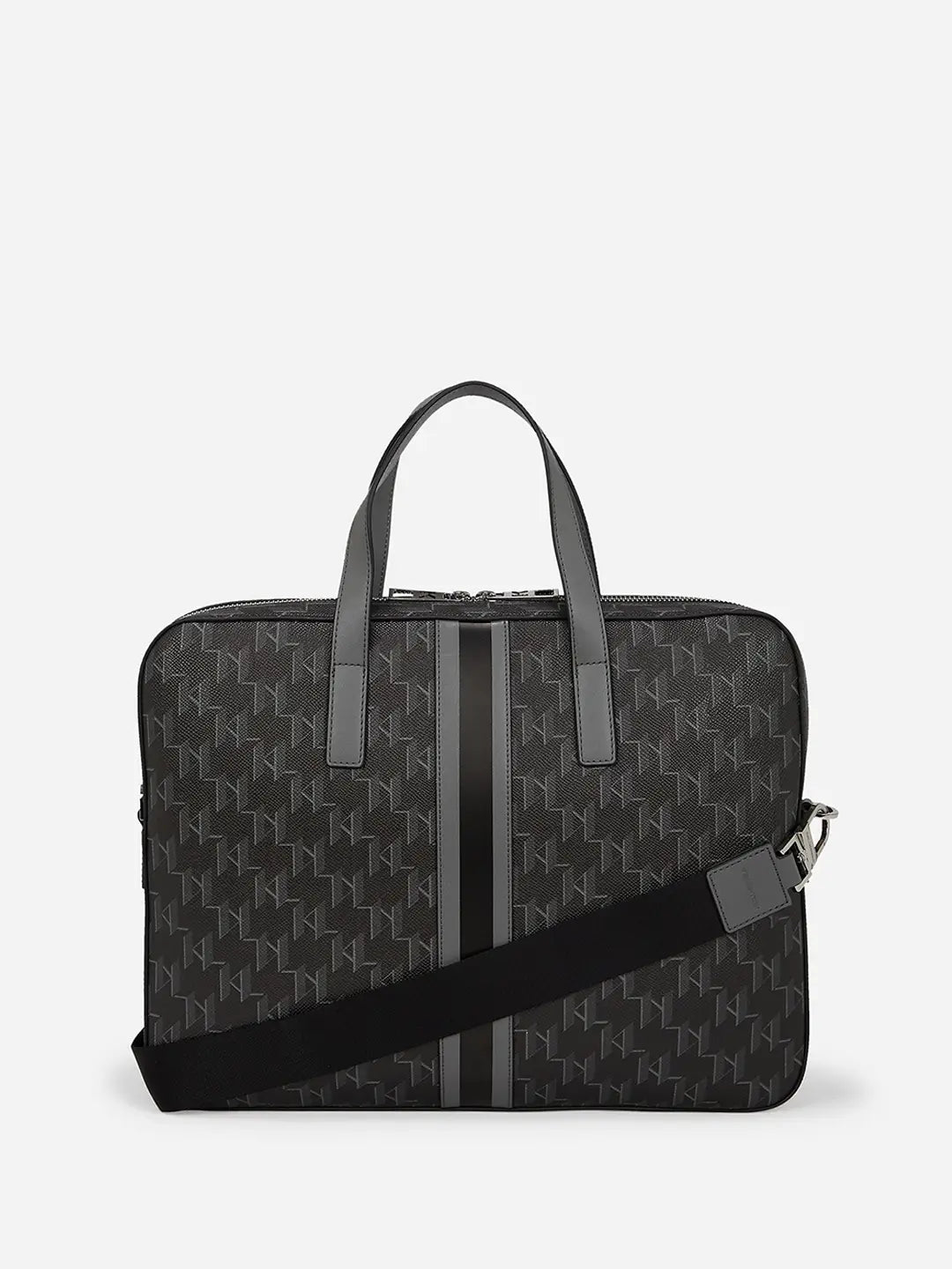 Karl Lagerfeld Monogram Laptop Bag – Black Stripe Briefcase 💻🖤