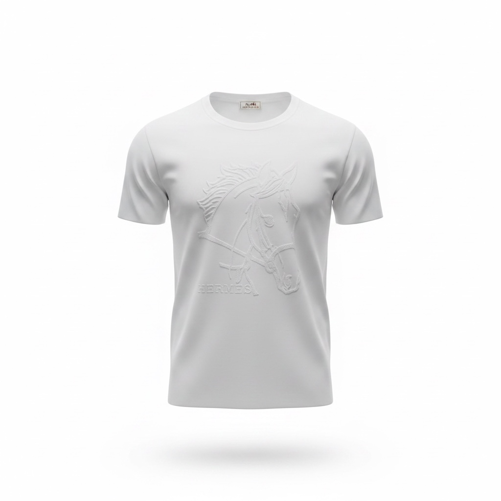 Hermès White Embroidered T-Shirt 🤍✨ Horse Graphic Edition
