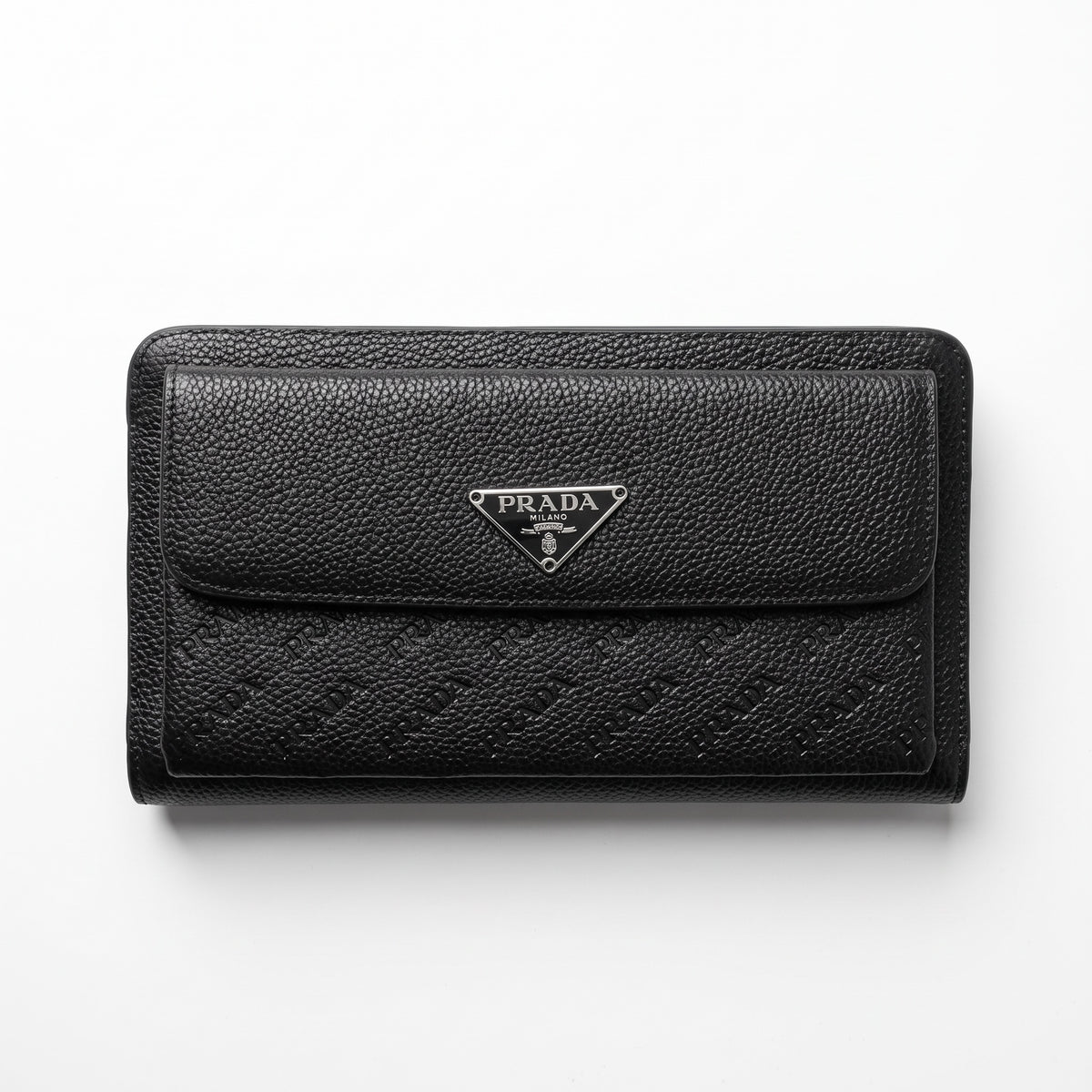 Black Prada zip pouch with triangle logo and wrist strap