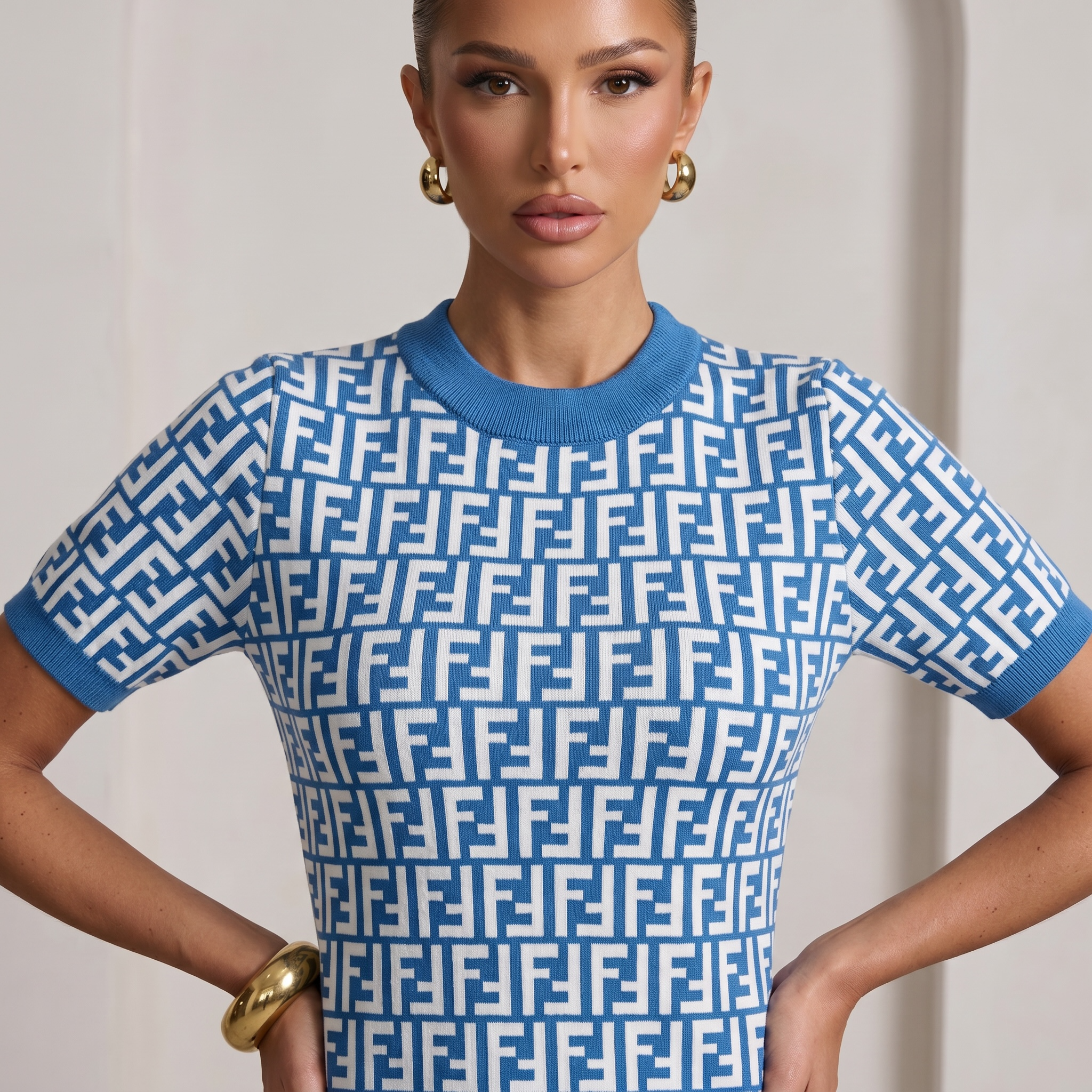 💙 Fendi FF Monogram Knit Top – Sky Blue Edition