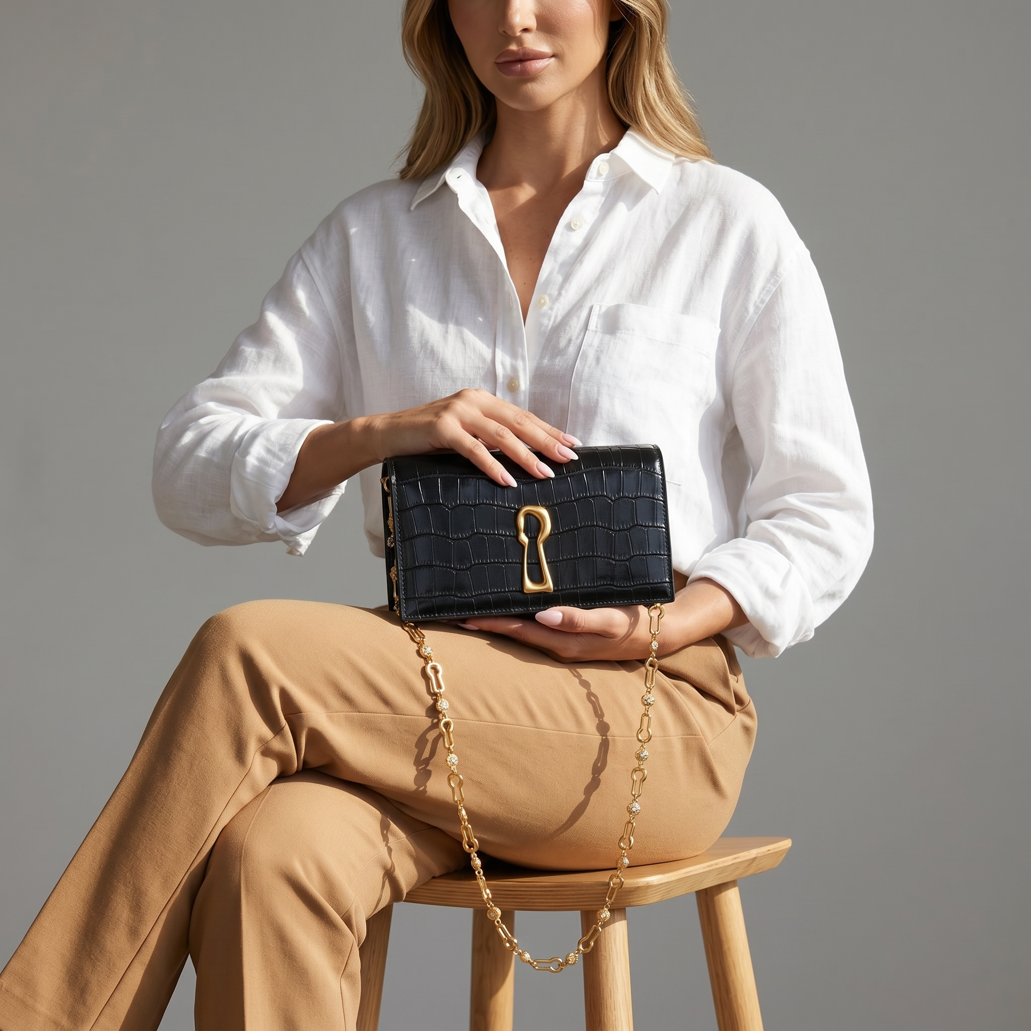 🖤 SCHIAPARELLI Keyhole Croc-Embossed Chain Bag ✨