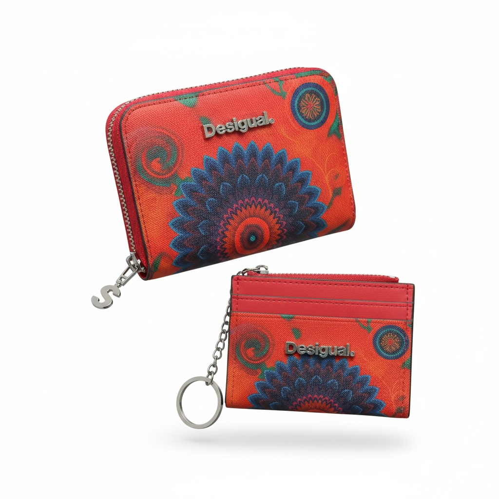 🌺 Desigual Vibrant Mandala Wallet & Card Holder Set 🔴✨