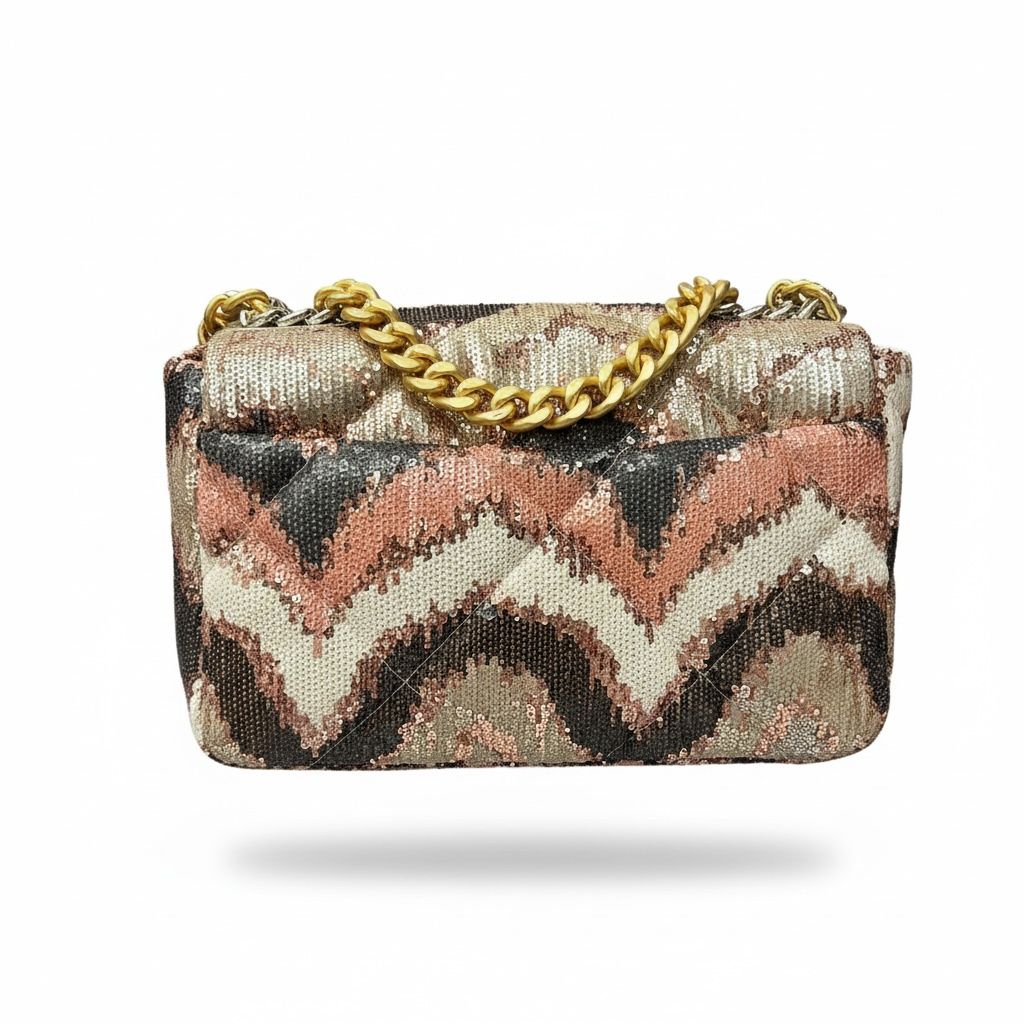 👜✨ Chanel Sequin Chevron Flap Bag – Multicolor Elegance 💎🤍