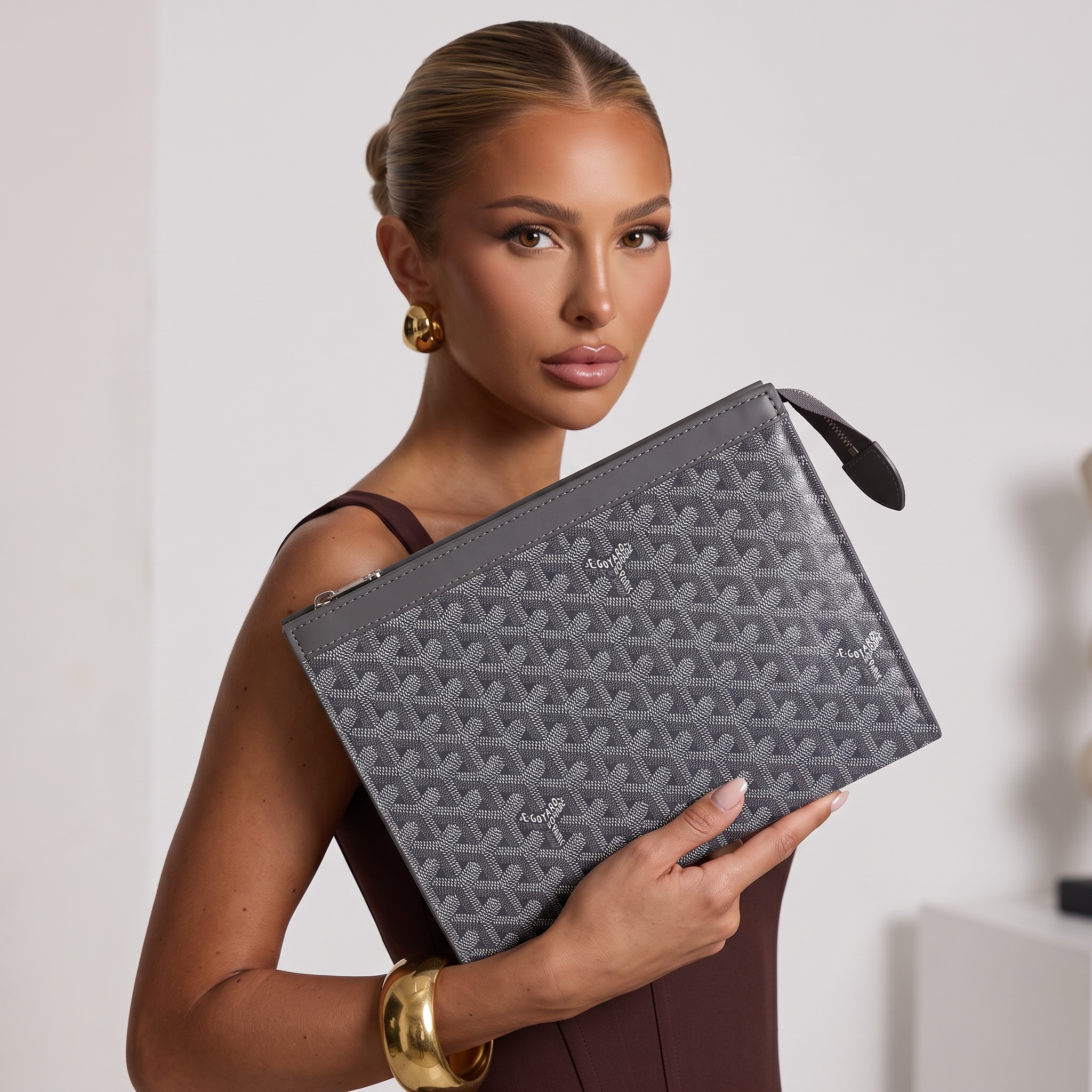🖤 Goyard Grey Monogram Flat Zip Pouch