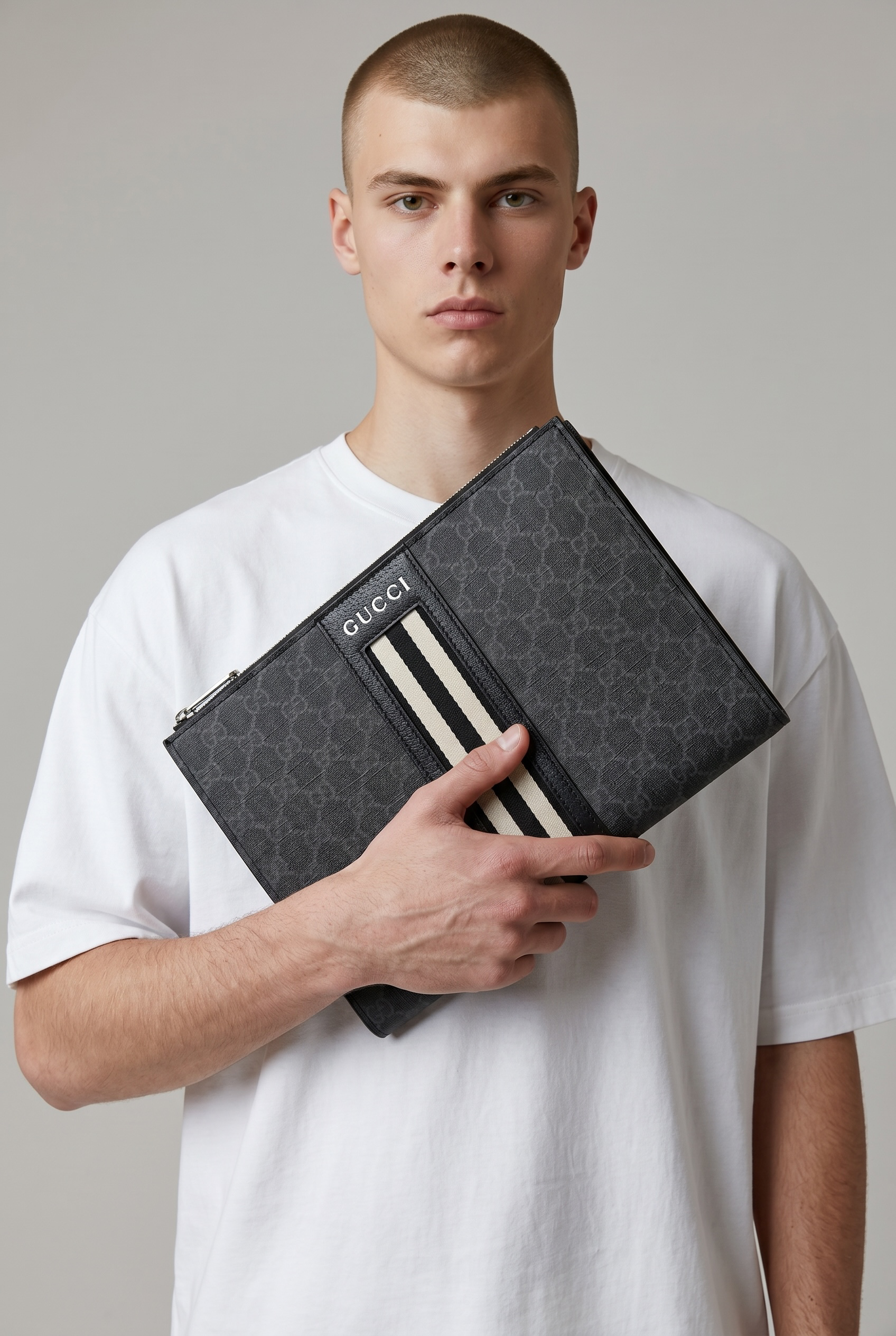 Gucci Black GG Monogram Striped Clutch 🖤🤍✨💼🔥