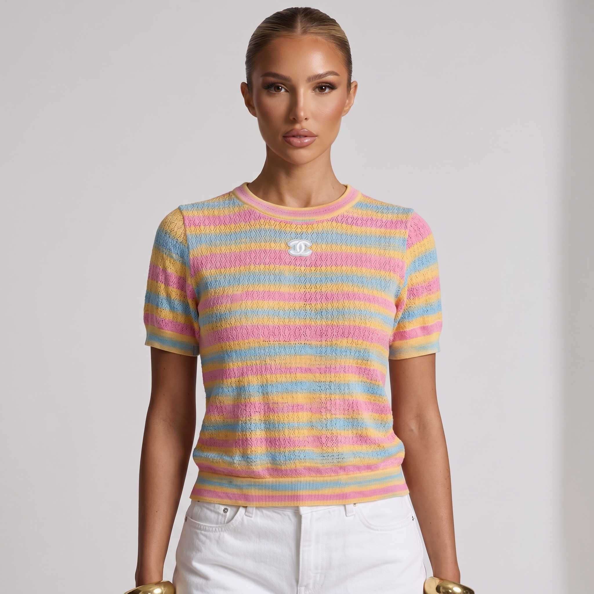 🌈 Chanel Pastel Stripe Knit Top