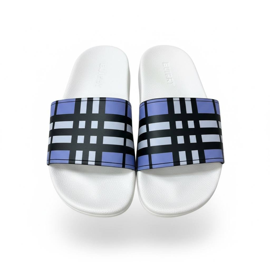 Burberry Check Slides – White & Lavender Edition 🤍💜