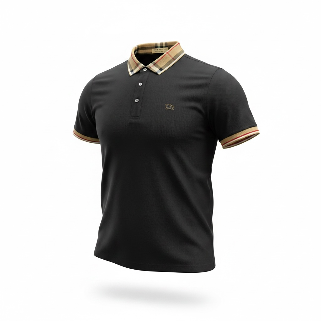 Burberry Black Polo Shirt 🖤✨ Iconic Check Collar Edition
