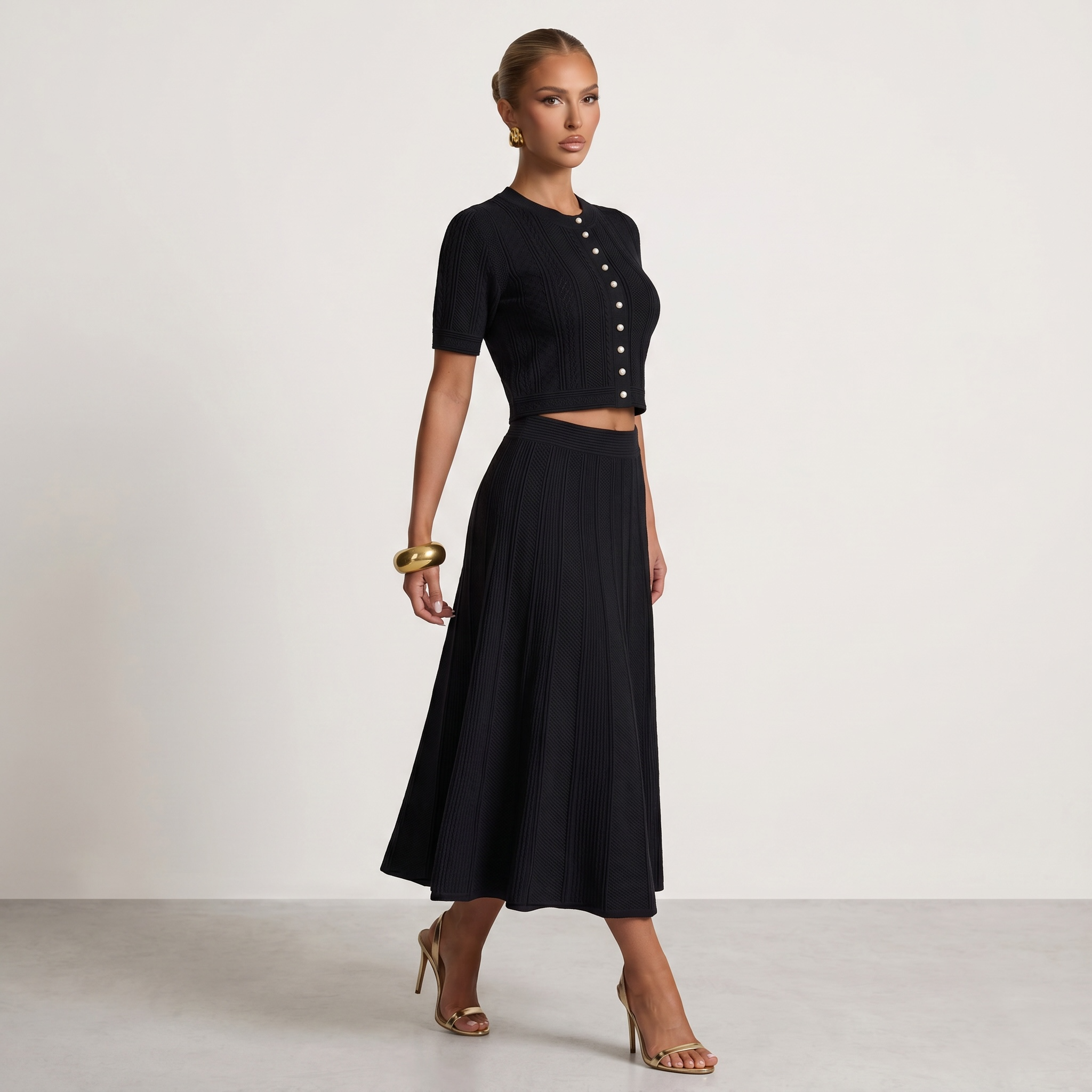 Sandro Black Knit Two-Piece Skirt Set with Pearl Buttons 🖤✨