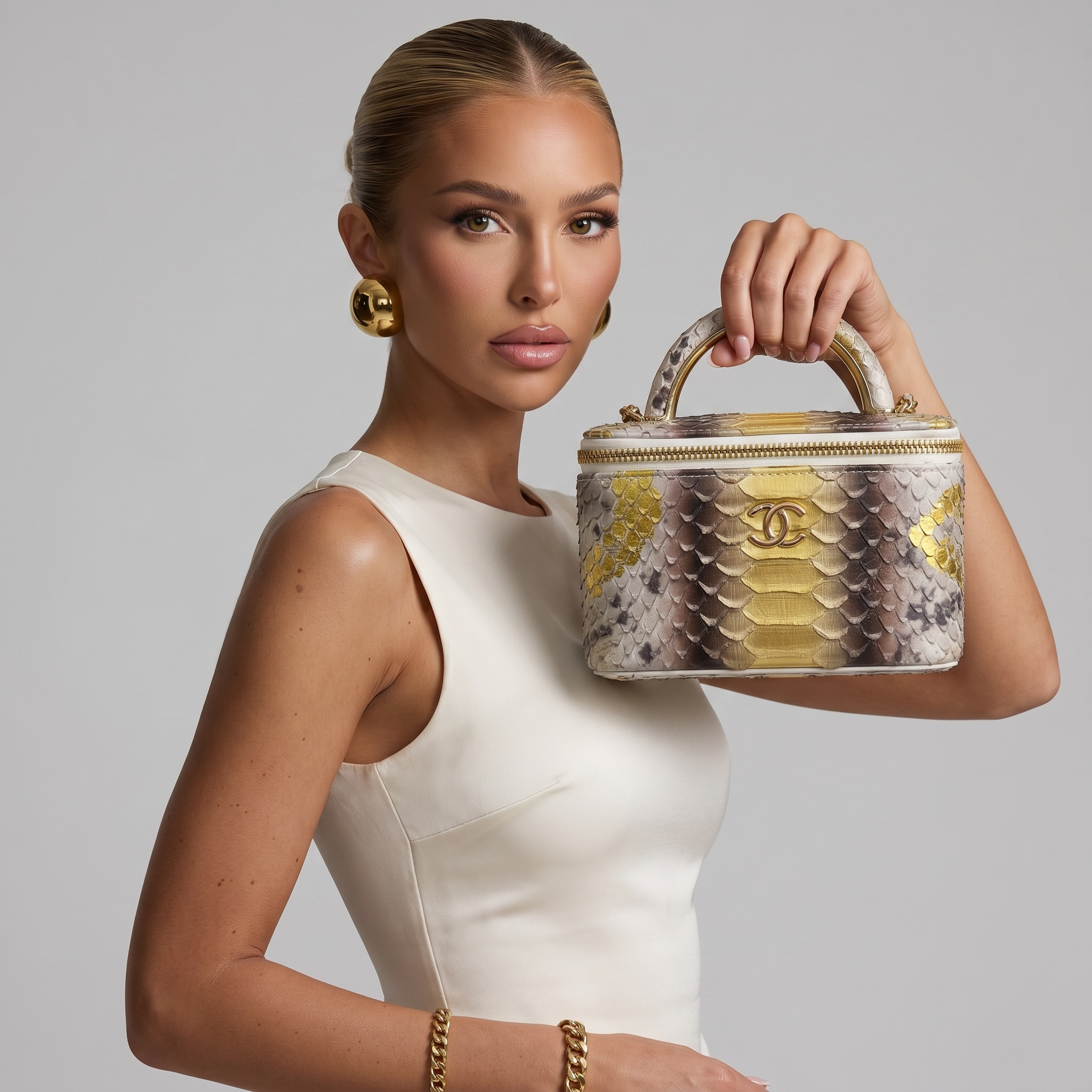 Chanel Multitone Exotic Python Vanity Case – Gold & Natural Scale ✨🐍