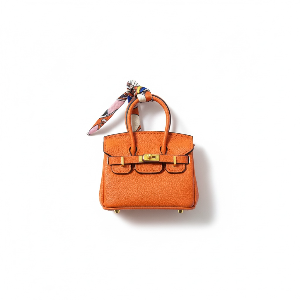 Hermès Mini Birkin BagCharm – Orange 🍊✨ | Luxury Key Holder