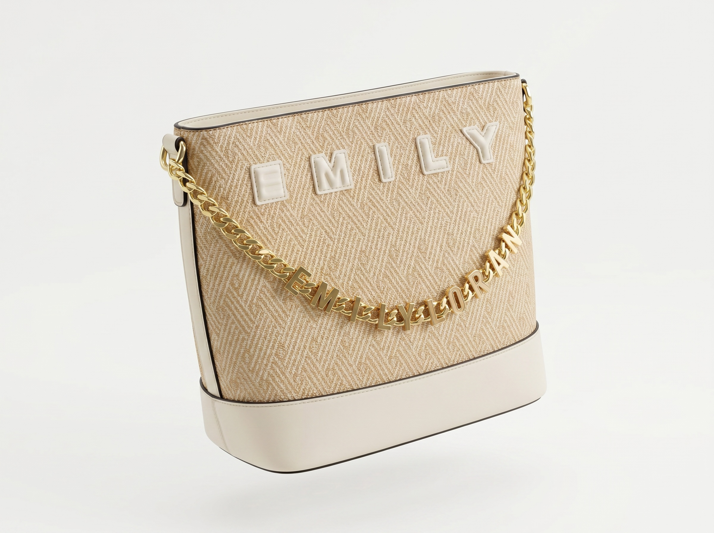 Emily Heritage Herringbone Shoulder Tote 🤍✨