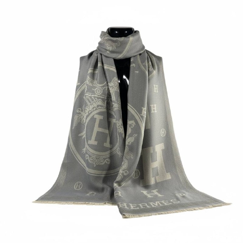 🩶✨ Hermès Double-Face Scarf – Grey Elegance Edition