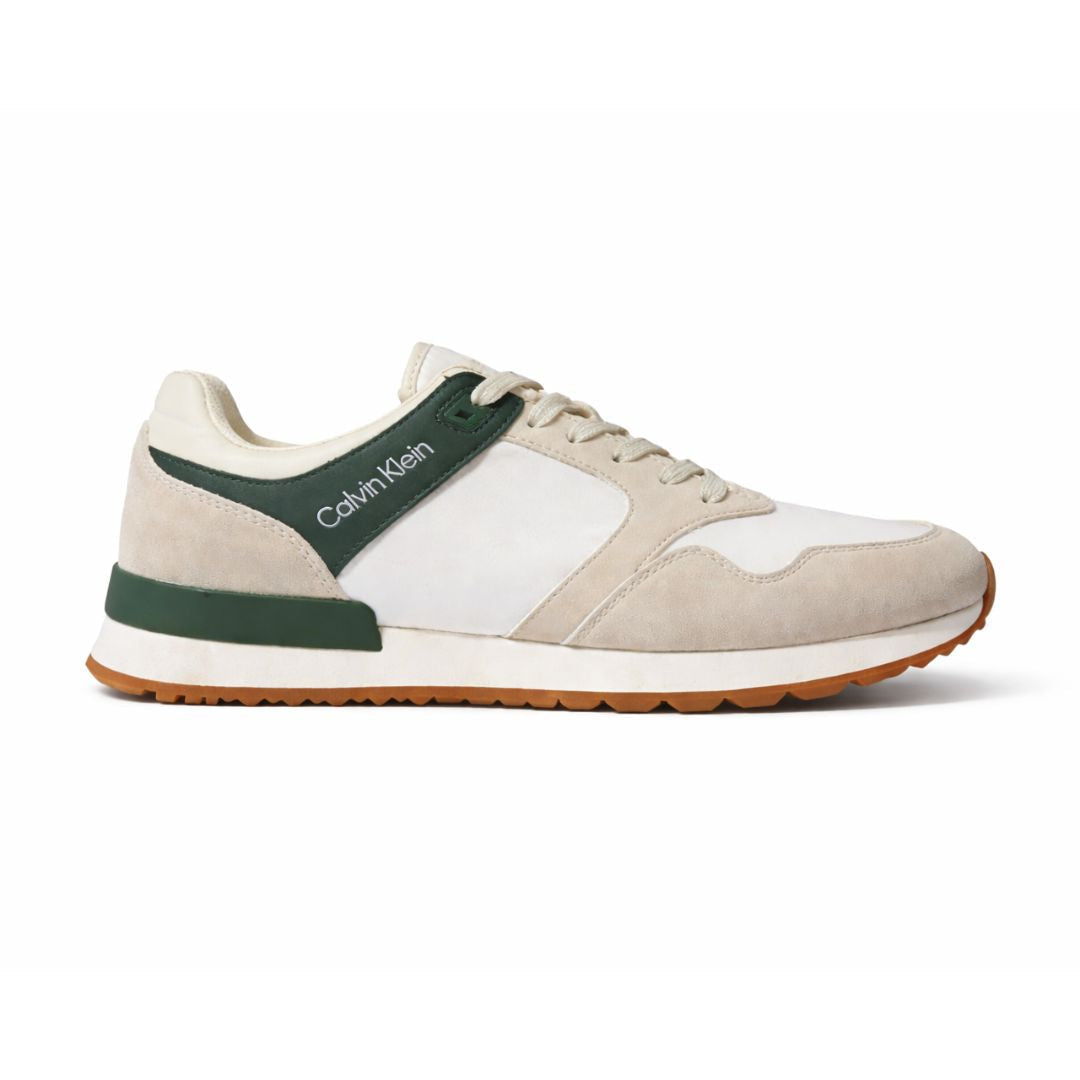 Calvin Klein beige white and green low-top sneaker, side view