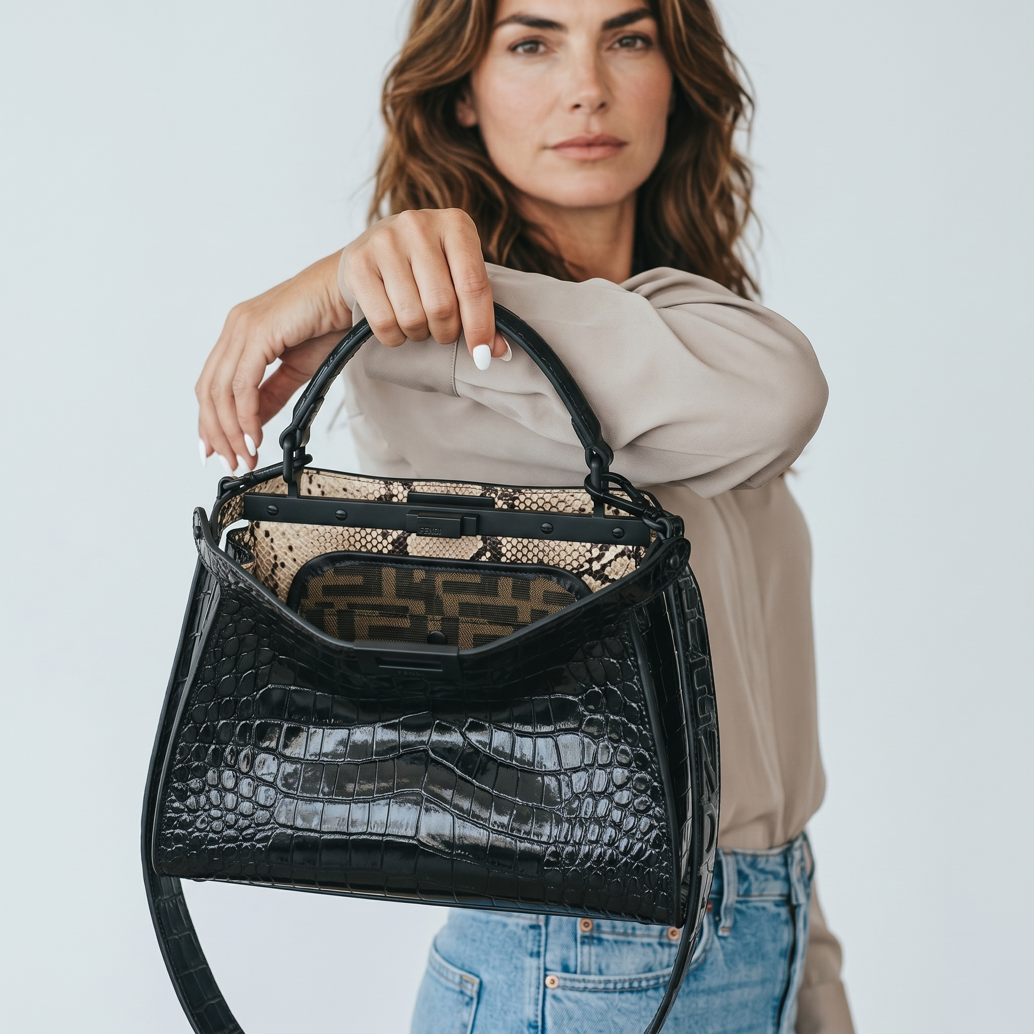 Fendi-Inspired Croc Luxe Top Handle Bag 🖤✨