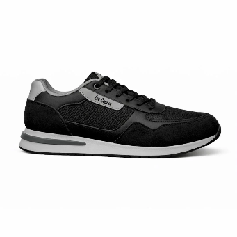 Black and grey Lee Cooper low-top sneaker with mixed textile panels